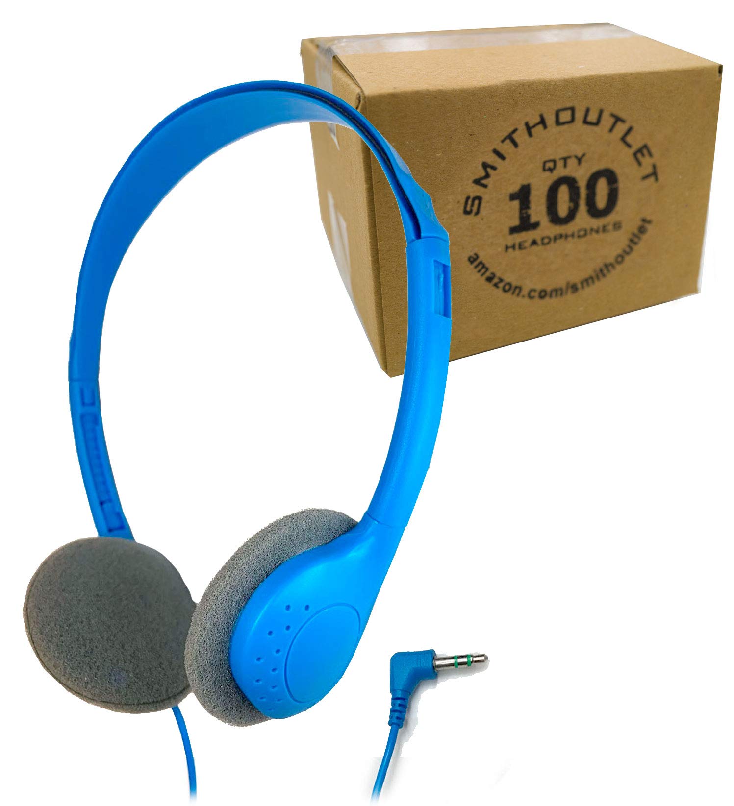SmithOutlet 100 Pack Bulk Classroom Headphones - Durable Wired On-Ear Headphones for Students, Kids, Schools & Libraries (Blue) - Perfect for Online Learning, Computer Labs & Educational Activities