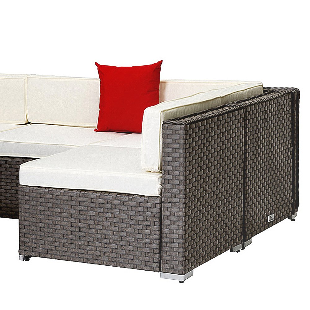 7-Piece Cushioned Outdoor PE Rattan Wicker Sectional Sofa Set - Patio Garden Furniture for Backyard, Lawn, Poolside & Balcony Relaxation