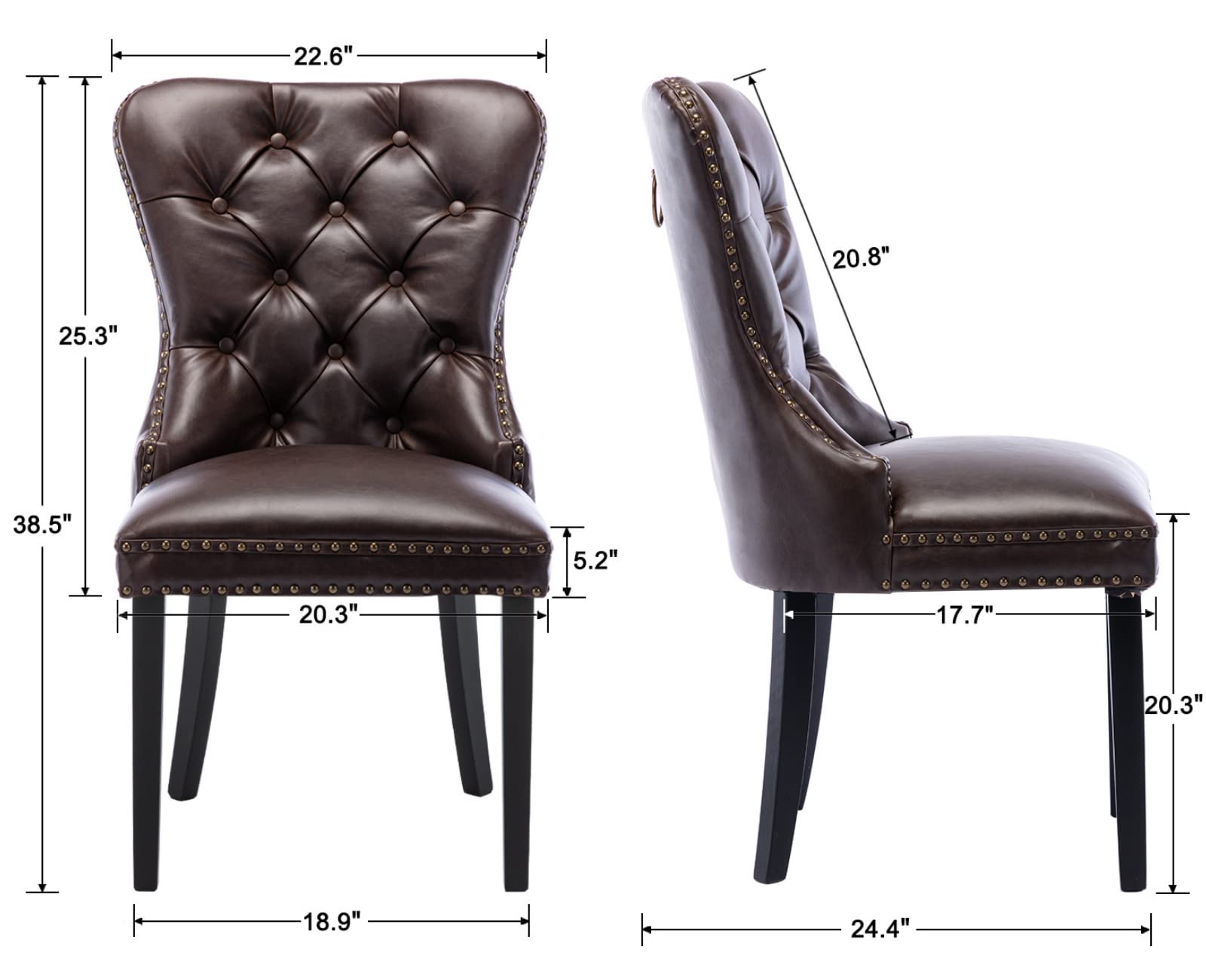 EALSON Mid Century Modern Dining Chairs Set of 2 - Leather Upholstered Kitchen Side Chairs with Wood Legs, Tufted Back & Nail Head Trim - Perfect for Dining Room, Living Room or Coffee Shop Decor