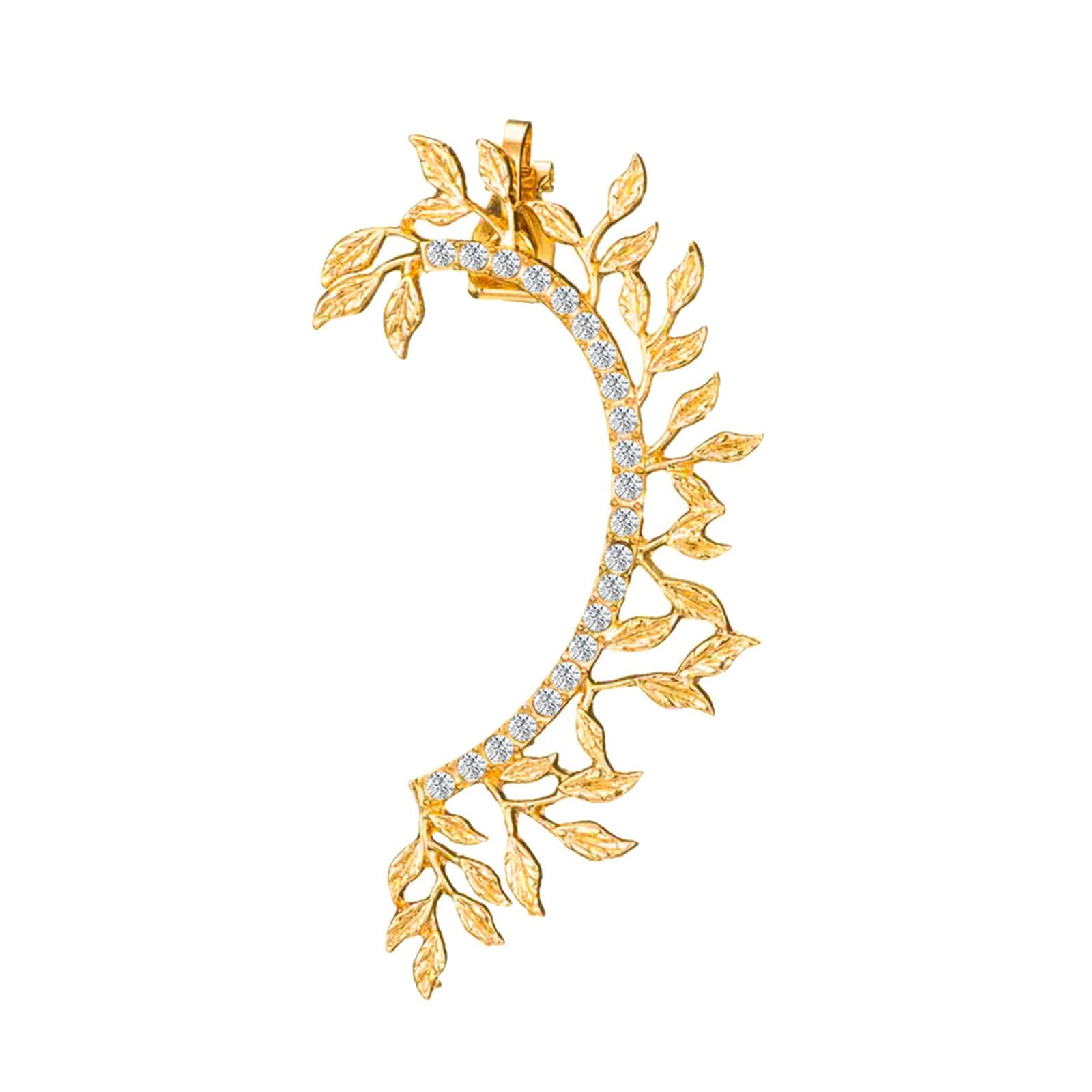 Leaf Shape Earrings for Women - No Piercing Zircon Butterfly Clip On Earrings, Rhinestone Cuff Wrap Ear Cuffs | Lightweight Fashion Jewelry for Parties, Weddings & Everyday Wear