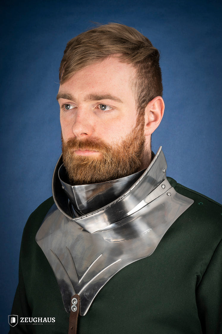 Medieval Articulated Gorget with Bevor - 1.6mm Polished Steel Armor for 1450-1520 Period - Perfect for LARP, Renaissance Fairs & Historical Reenactments