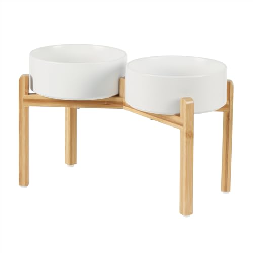 Double Bowls+ Stand - White