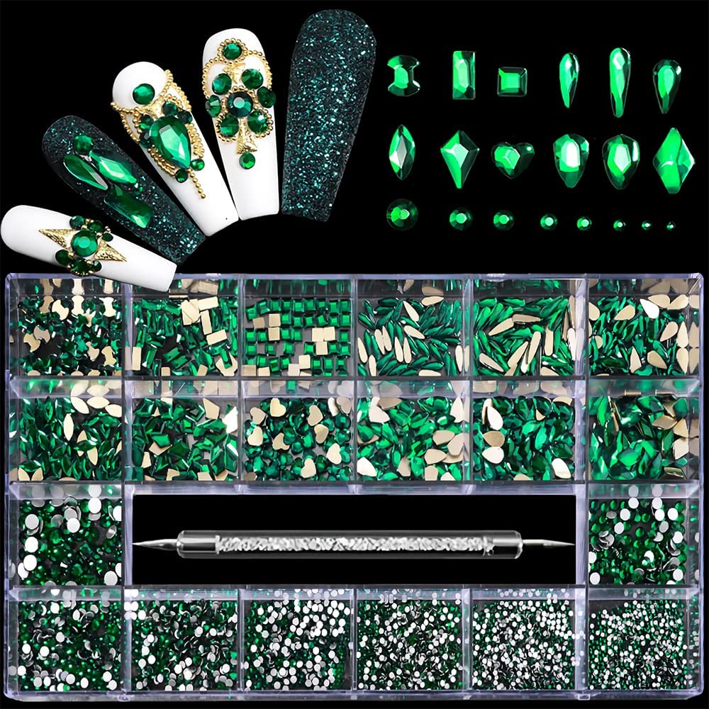 3100pcs Nail Rhinestones Kit - 12 Types 600 Special-Shaped Gems & 2500 Flat-Back Crystals for Nail Art DIY, Manicure, Pedicure & Salon Use | Perfect for Wedding, Party, Holiday Nail Designs