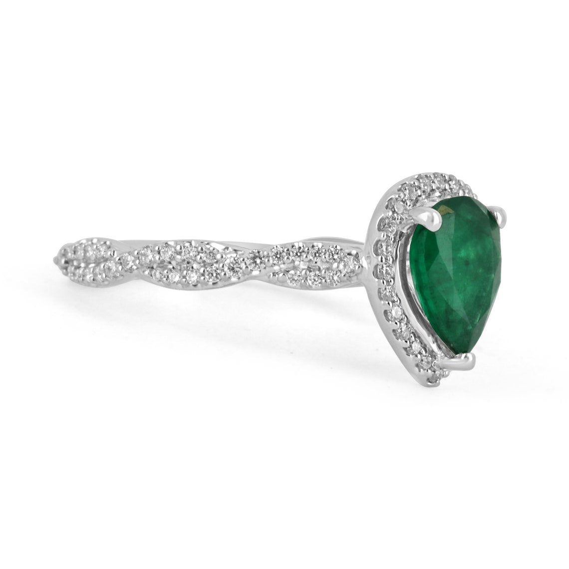 1.30tcw Natural Emerald Pear Cut & Diamond Halo Accent 14K White Gold Engagement Ring - Perfect for Proposals, Anniversaries & Special Occasions