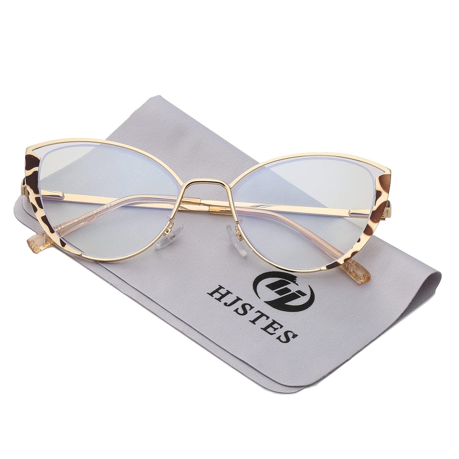 HJSTES Blue Light Blocking Glasses for Women - Trendy Cat Eye Metal Frame Computer Glasses, Reading Glasses with Anti-UV Protection (Leopard Print) - Perfect for Office Work, Gaming & Screen Time