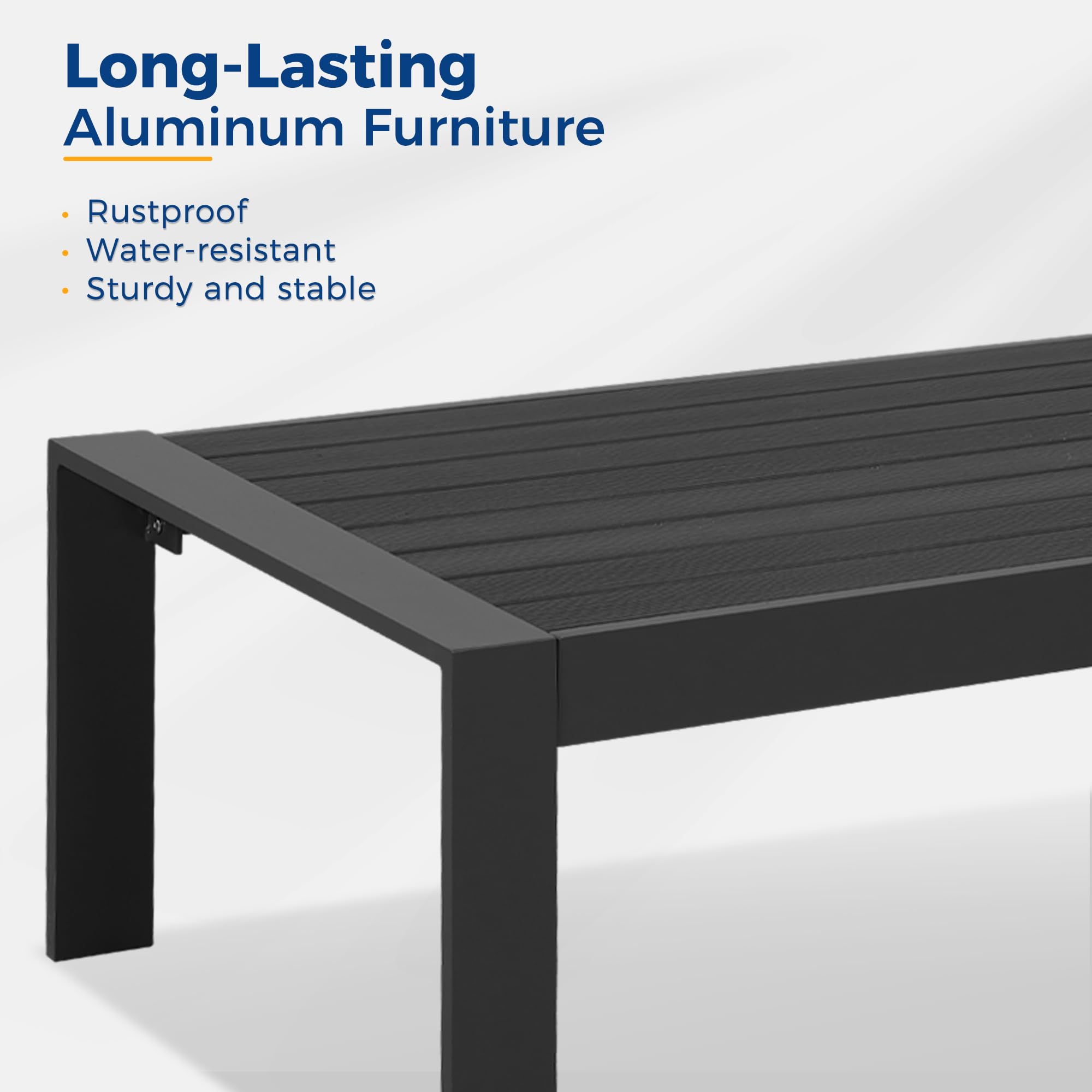 Wisteria Lane Black Aluminum Outdoor Coffee Table - All-Weather Metal Patio Table for Balcony, Garden, Backyard - Modern Rectangle Design for Outdoor Entertaining & Relaxation