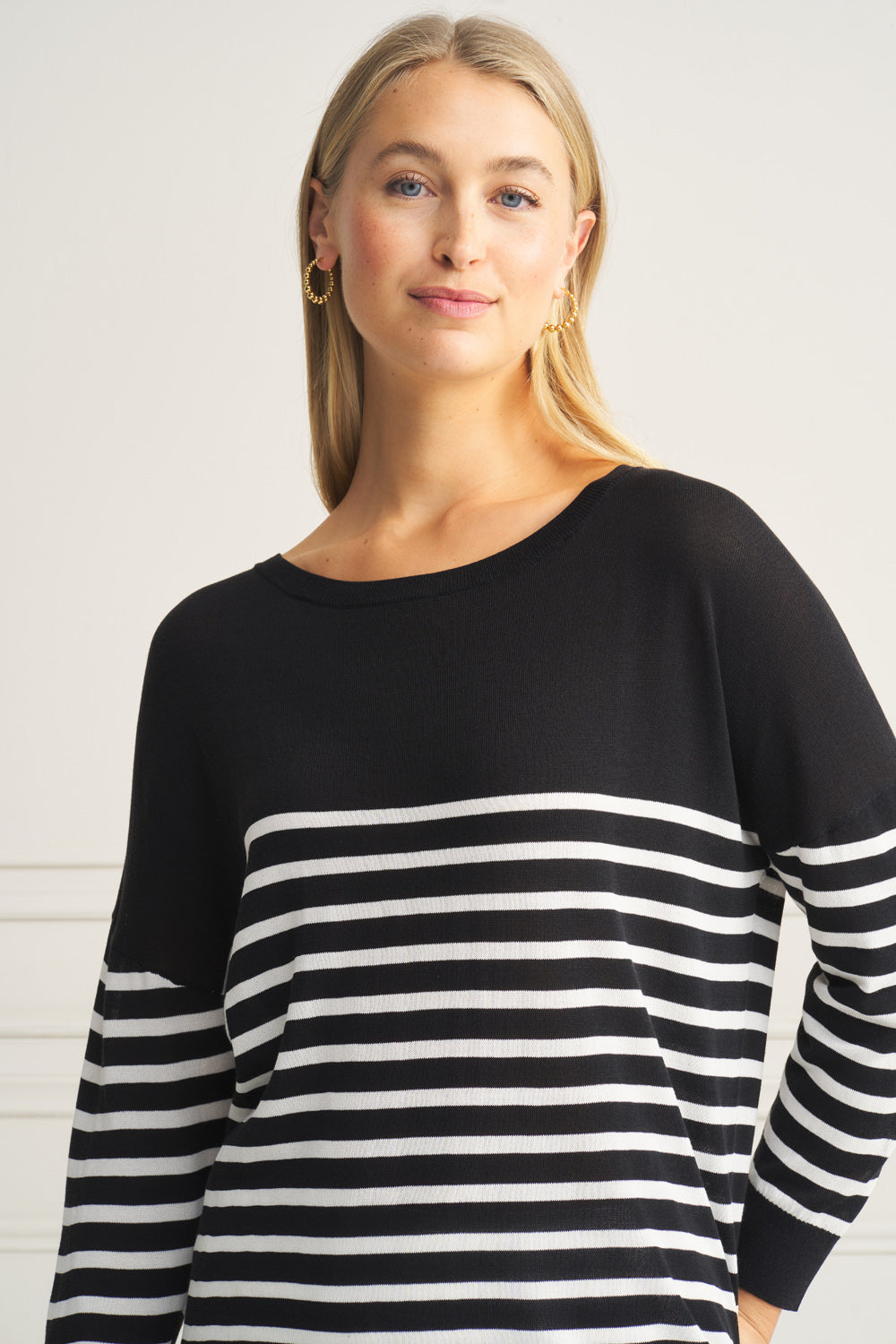 Stylish Black & White Stripe Boat Neck Jumper - Women's Casual Knit Sweater for Fall & Winter | Perfect for Office, Date Night & Weekend Outfits