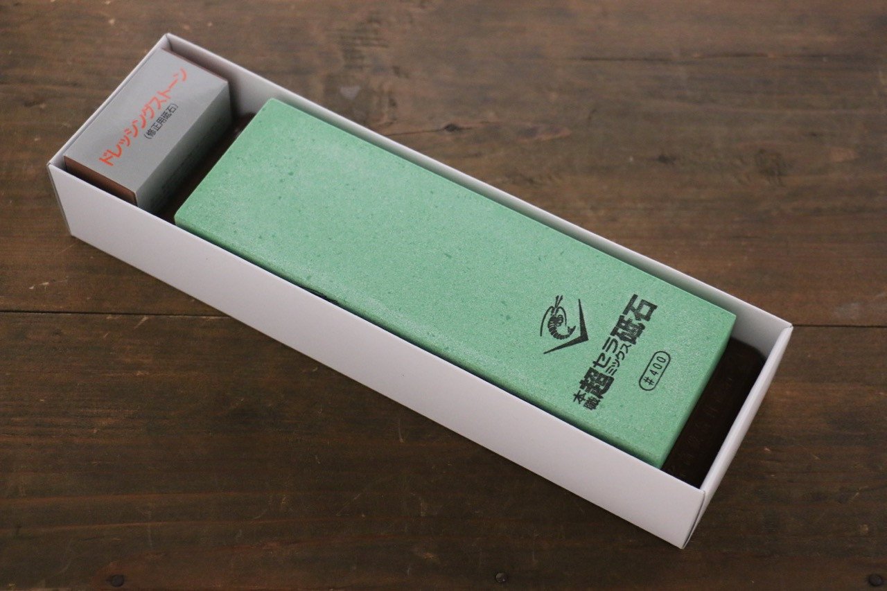 Naniwa Ceramic Chosera 400 Grit Sharpening Stone with Non-Slip Plastic Base - Professional Knife & Tool Sharpener for Kitchen, Workshop & Outdoor Use