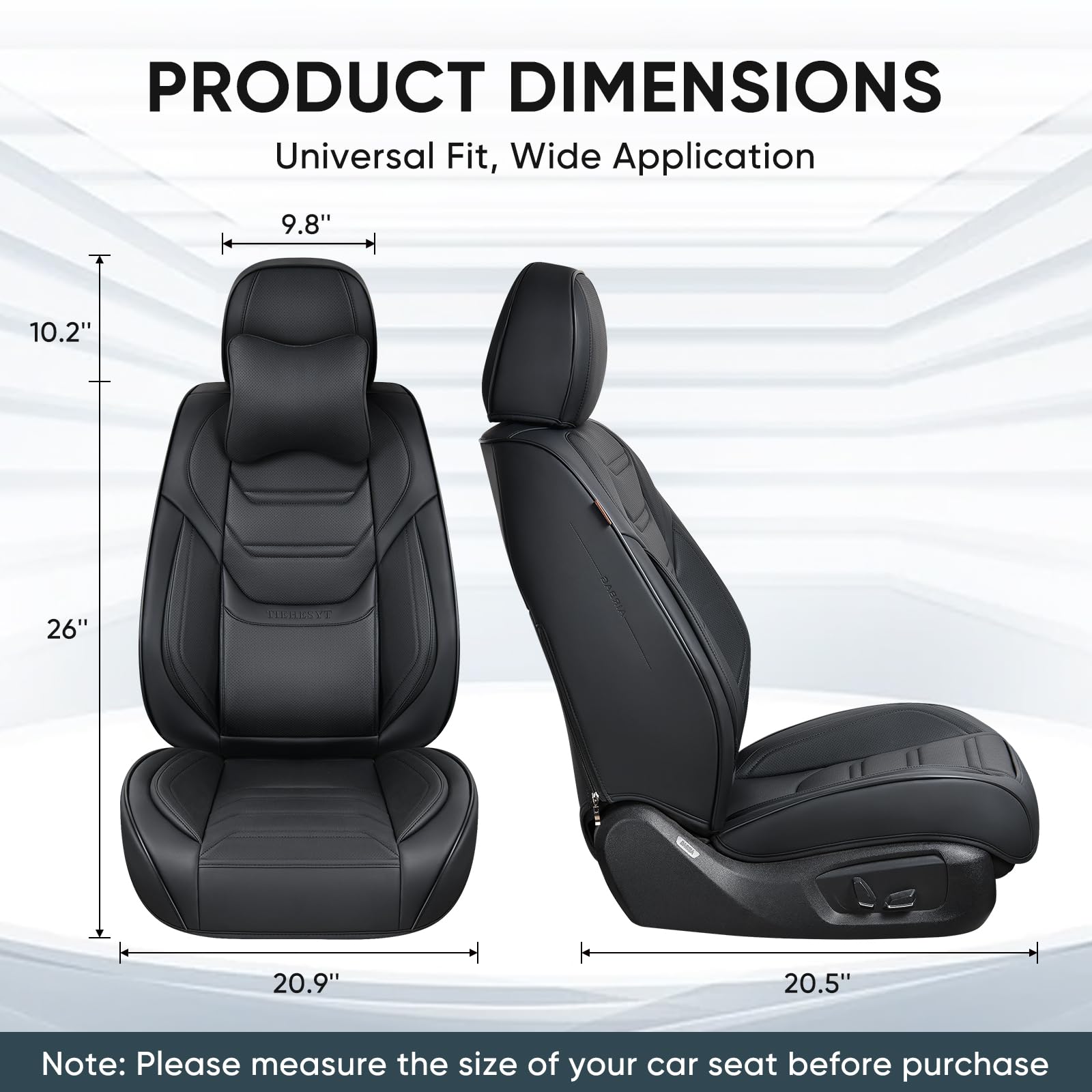 Breathable Black Leather Car Seat Covers Front Pair with Headrest - Universal Fit for Most Vehicles, SUVs & Sedans | Comfortable Driving Accessories for Daily Commute & Road Trips