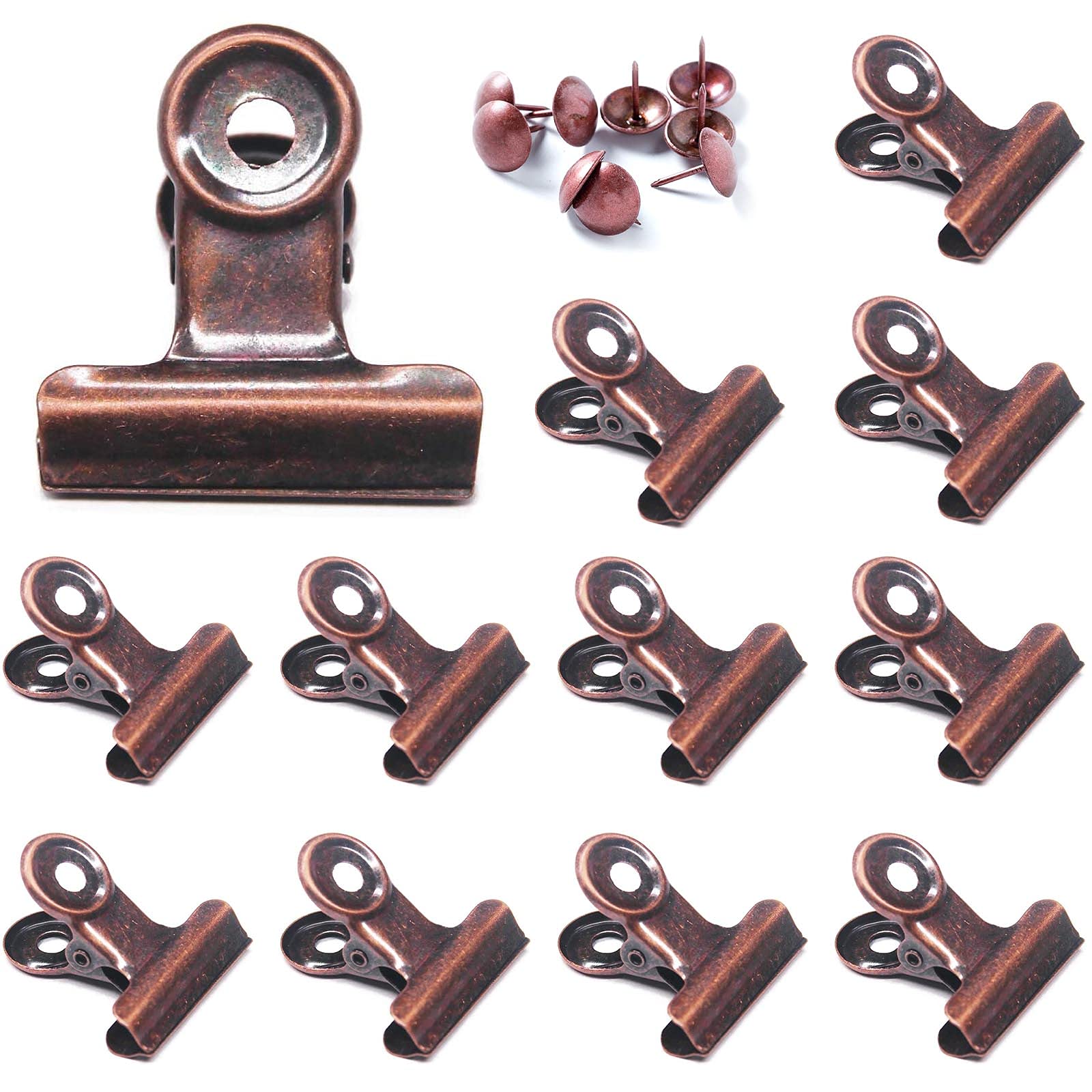 Bulldog Clips with Hole for Push-pin | Heavy Duty Spring Metal Binder Clips | Small File Clips for Office, School & Home Organization | Coffee Tea Food Bag Seal Clamps | DIY Photo Grid & Craft Decorative Clips (Copper, 38mm) - Perfect for Document Filing, Snack Storage & Wall Decor