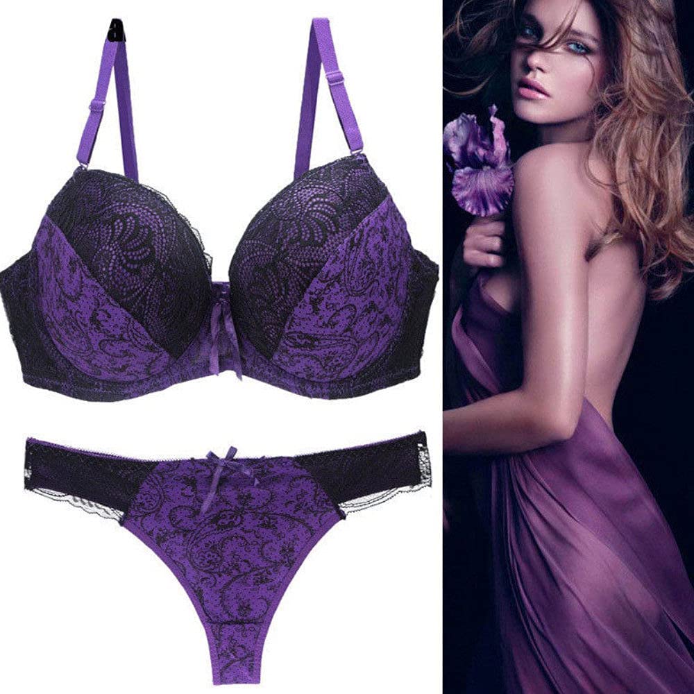 Women's Push Up Padded Bra and Thong Lingerie Set - Sexy Comfortable Underwear for Everyday Wear & Special Occasions