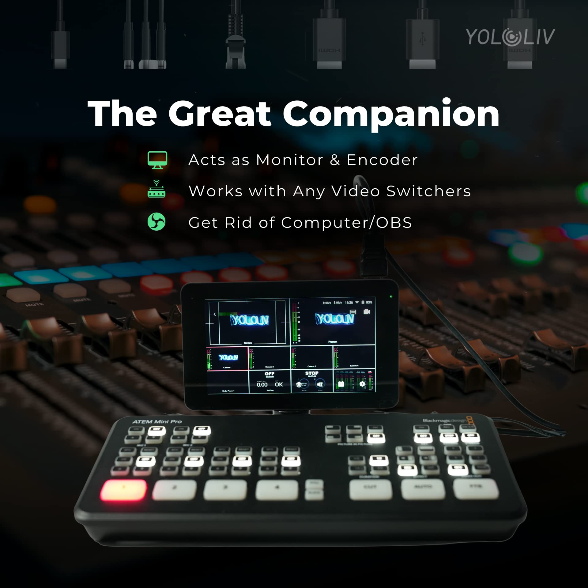 YoloLiv YoloBox Mini - Portable Multi-Camera Live Streaming Studio for YouTube, Twitch & Facebook | Compact Streaming Device for Vloggers, Gamers & Content Creators | Perfect for Live Events, Gaming Streams & Remote Productions
