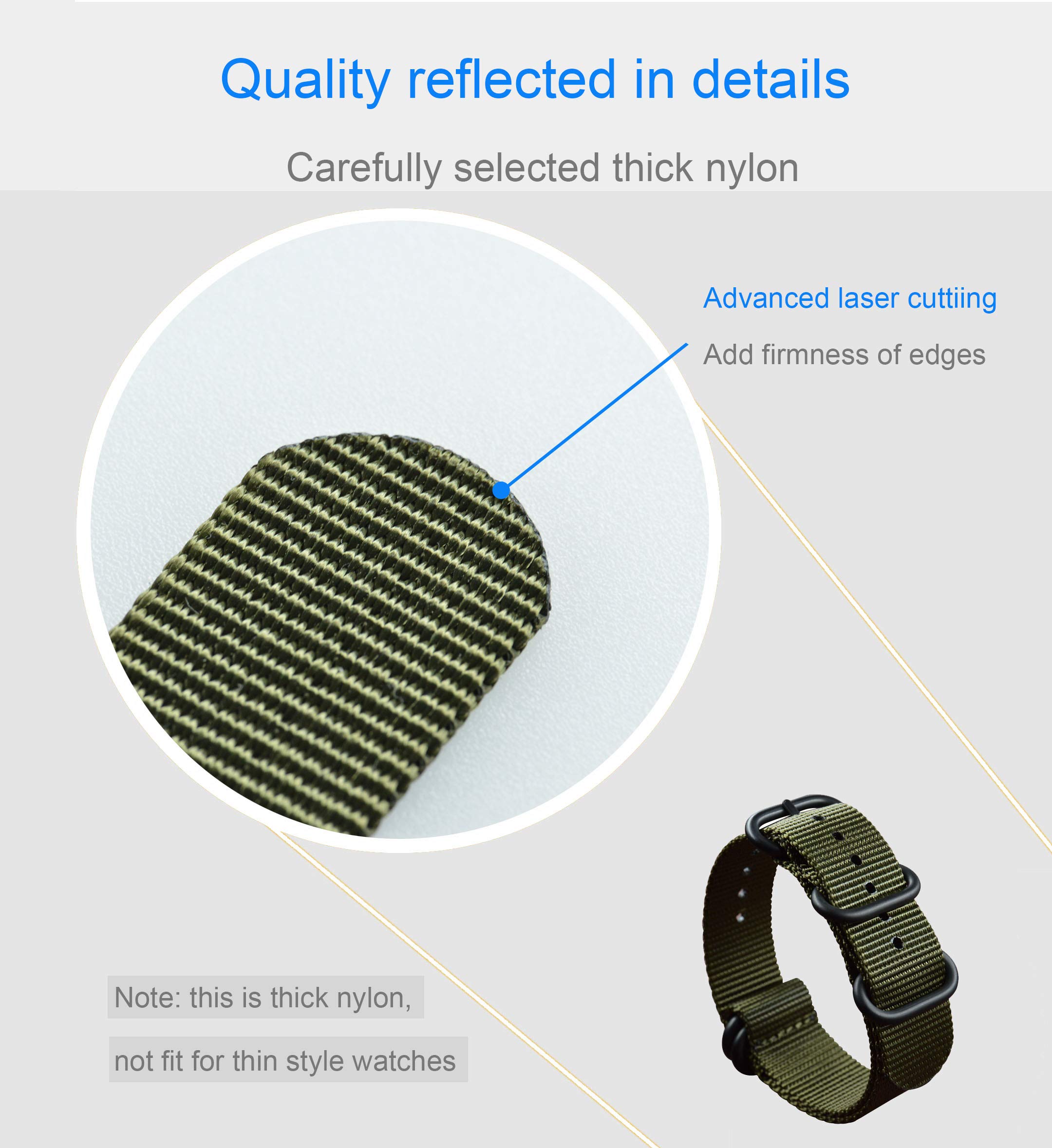 Durable Nylon Watch Band Replacement - 18mm to 28mm Sizes (Fits Most Watches) - Perfect for Sports, Outdoor Activities & Everyday Wear
