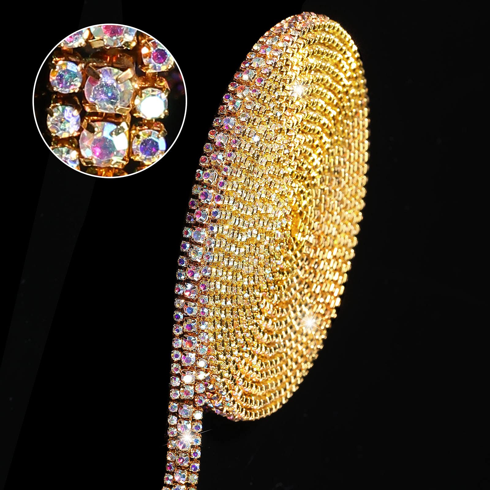 Hicarer 3 Rows Crystal Rhinestone Chain Strips for Sewing, DIY Crafts, Wedding Jewelry, Home Decor - Perfect for Dresses, Handbags, and Costume Accessories