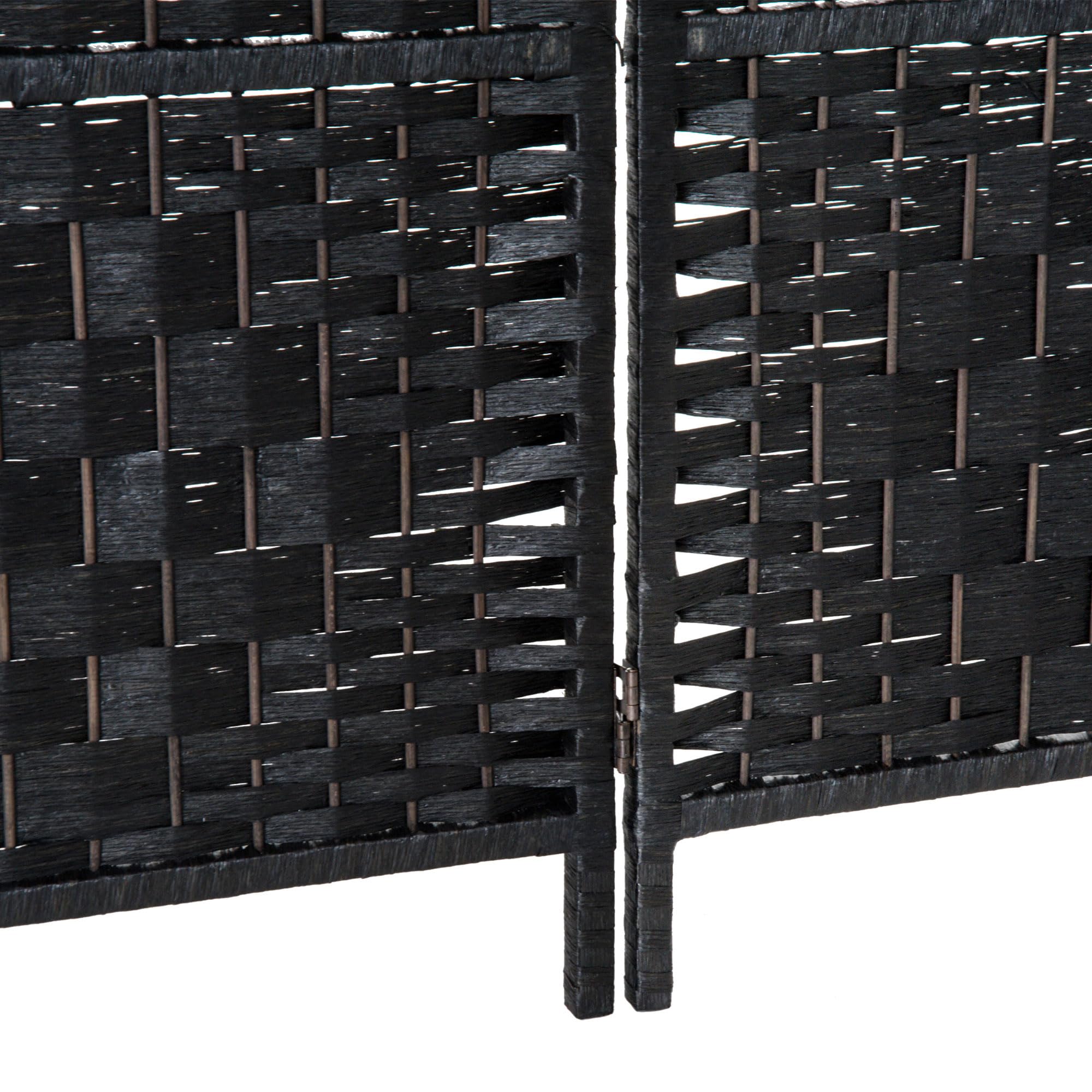 HOMCOM 6 Panel Folding Room Divider Privacy Screen - 6FT Tall Portable Wicker Weave Partition Wall for Bedroom, Home Office, Living Room - Black | Space Separator for Privacy, Room Organization & Home Decor