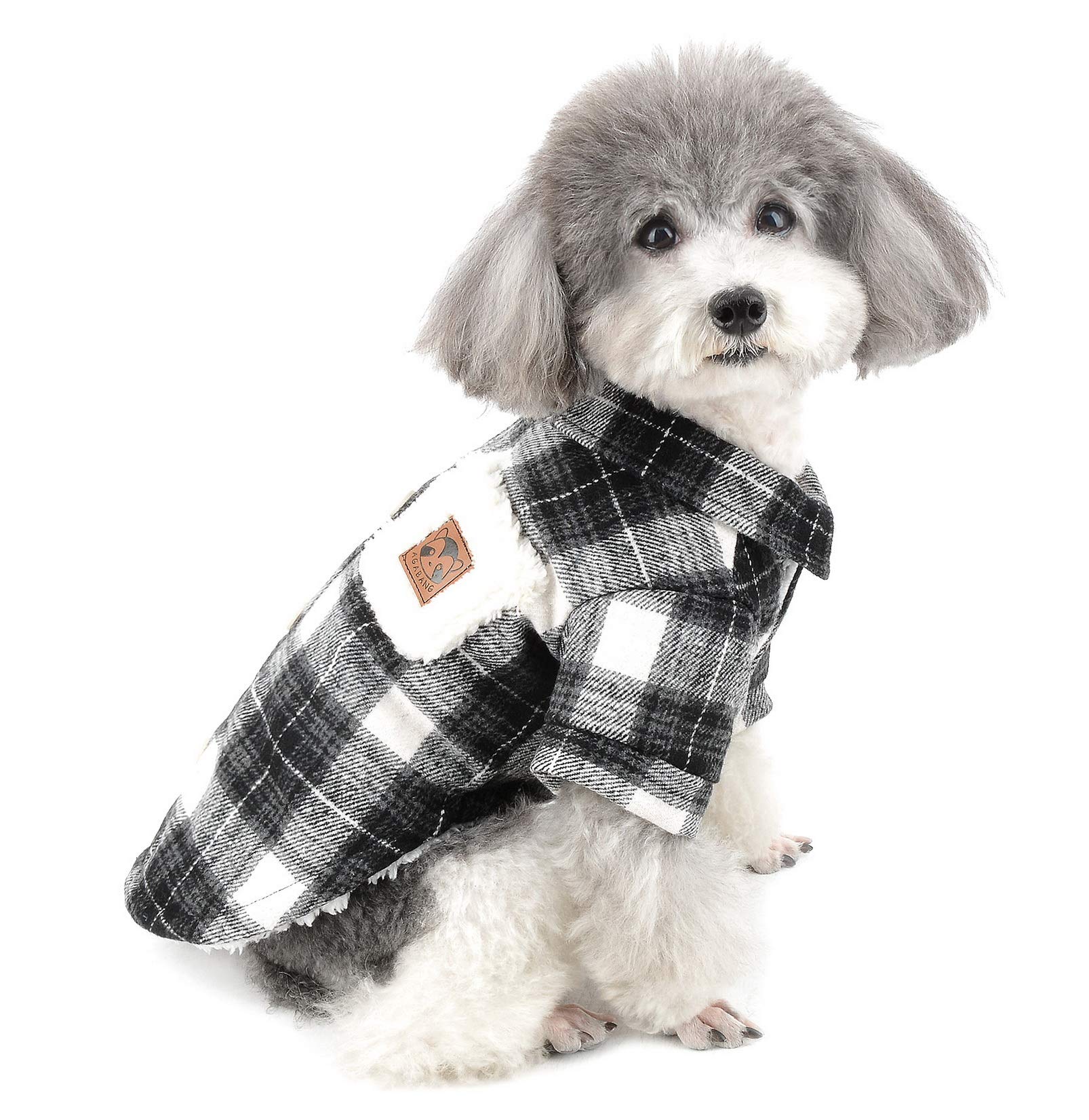 ZUNEA Plaid Fleece-Lined Winter Coat for Small Dogs & Cats - Warm Cold Weather Pet Sweater for Puppies, Girls & Boys (Black, M) - Perfect for Outdoor Walks & Winter Adventures