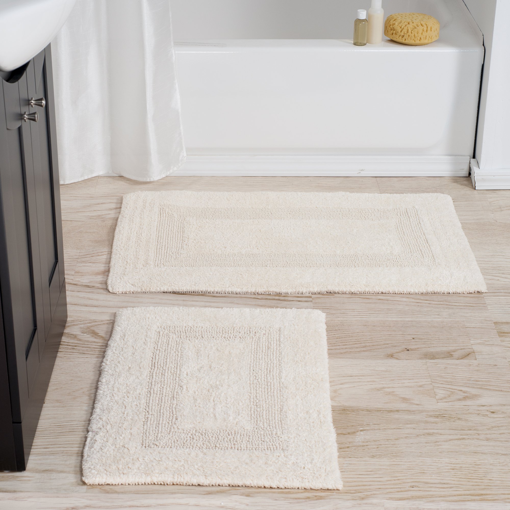 Lavish Home 2-Piece Cotton Bathroom Rug Set - Soft Absorbent Machine Washable Bath Mats for Bathroom, Kitchen & Laundry Room - Non-Slip Floor Mat (Ivory) | Perfect for Bathroom Decor, Shower Mats & Home Essentials