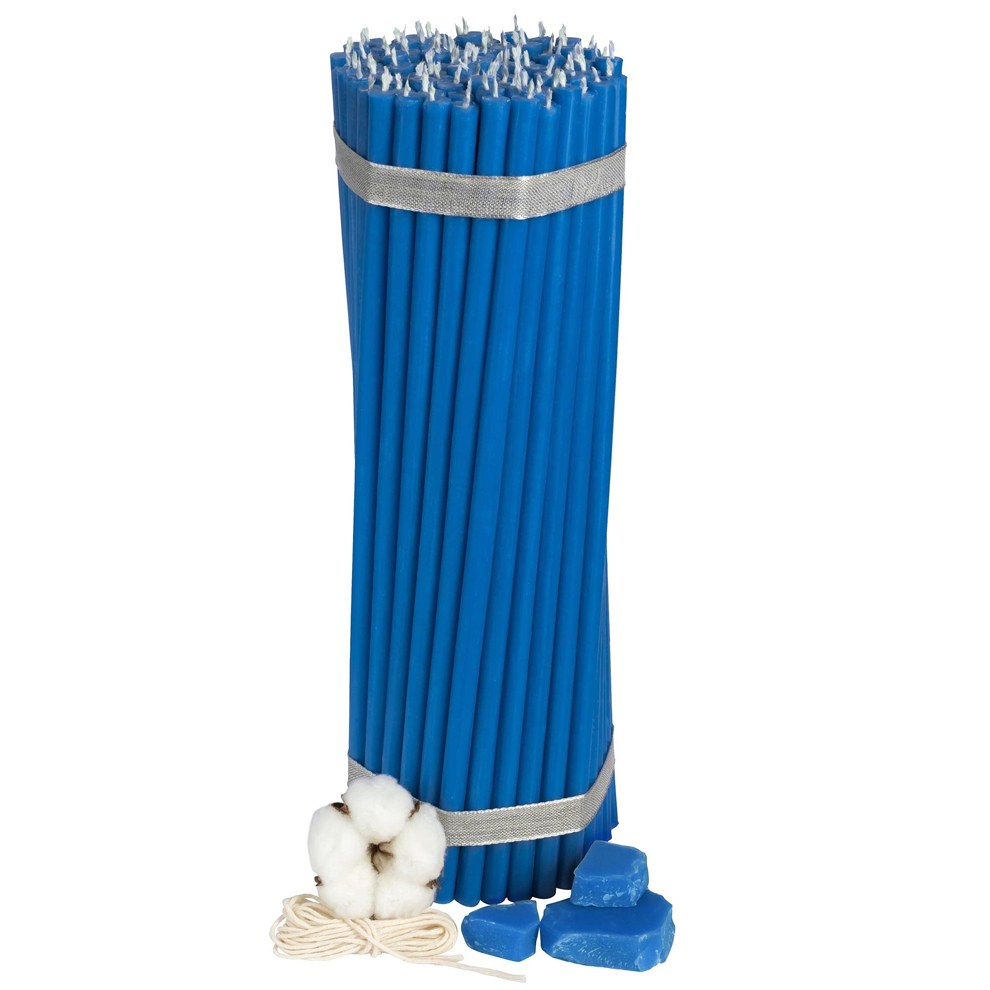 100pcs Church Beeswax Candles - 12 Inch Blue Ritual Candles with 3 Hour Burn Time | 0.38 Inch Diameter Drip-Free Taper Candles (2kg) for Religious Ceremonies, Home Decor & Meditation