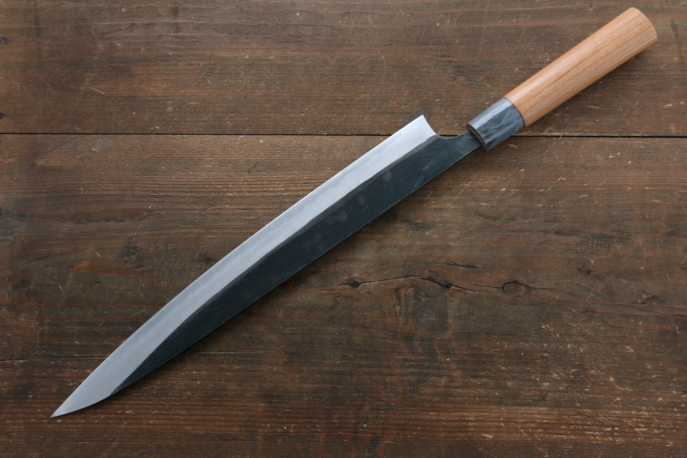Masakage Mizu Blue Steel No.2 Sujihiki Knife 300mm - Japanese Chef Knife with Black Finish & American Cherry Wood Handle - Perfect for Slicing Meat, Sushi, and Precision Cutting
