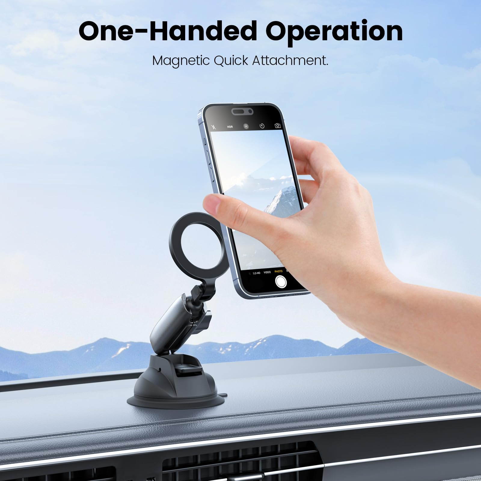 Telesin Magnetic Car Phone Holder with Suction Cup - 360° Adjustable Dashboard, Windshield & Vent Mount for iPhone, Samsung & Android - Perfect for Hands-Free Driving & GPS Navigation