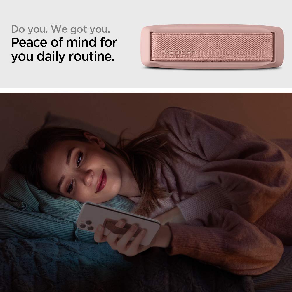 Spigen Flex Strap Cell Phone Grip - Universal Soft Elastic Strap Holder for All Smartphones & Tablets in Rose Gold | Perfect for Gaming, Reading, and One-Handed Use