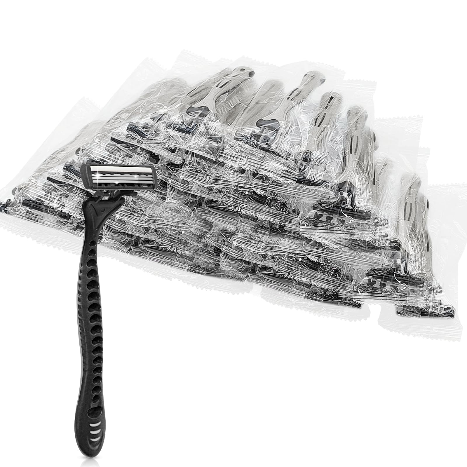 (50 Pack) Kheoxusa 3-Blade Disposable Razors - Individually Wrapped Grey Black Shaving Razors for Men & Women - Perfect for Travel, Hotels, Airbnb, Tattoo Aftercare & Personal Grooming