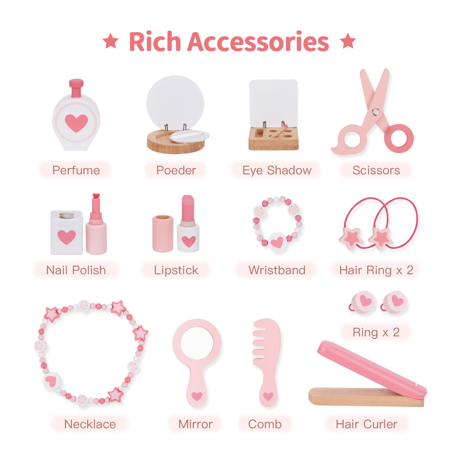 Kids Vanity Set with Mirror & Stool - Wooden Pretend Makeup Dressing Table for Girls, Perfect Gift for Little Princess | Playroom Decor, Birthday Present & Pretend Play Accessory