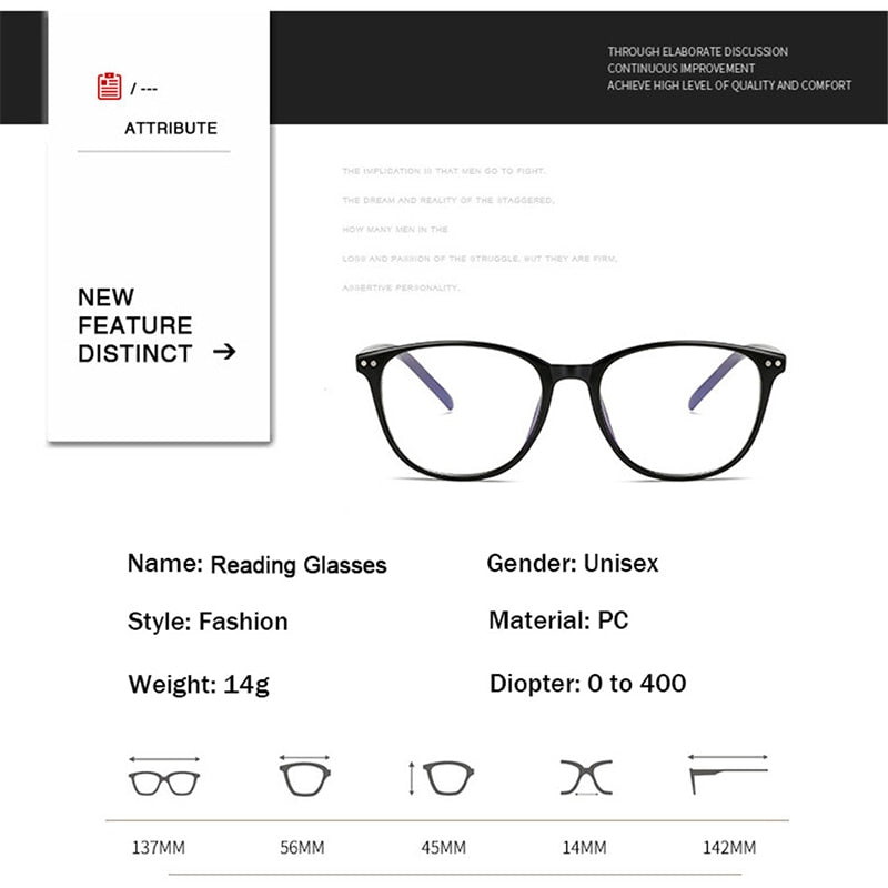 Ahora Unisex Full Rim Round Anti Blue Light Reading Glasses for Men & Women - Reduce Eye Strain for Computer, Phone & Reading Use