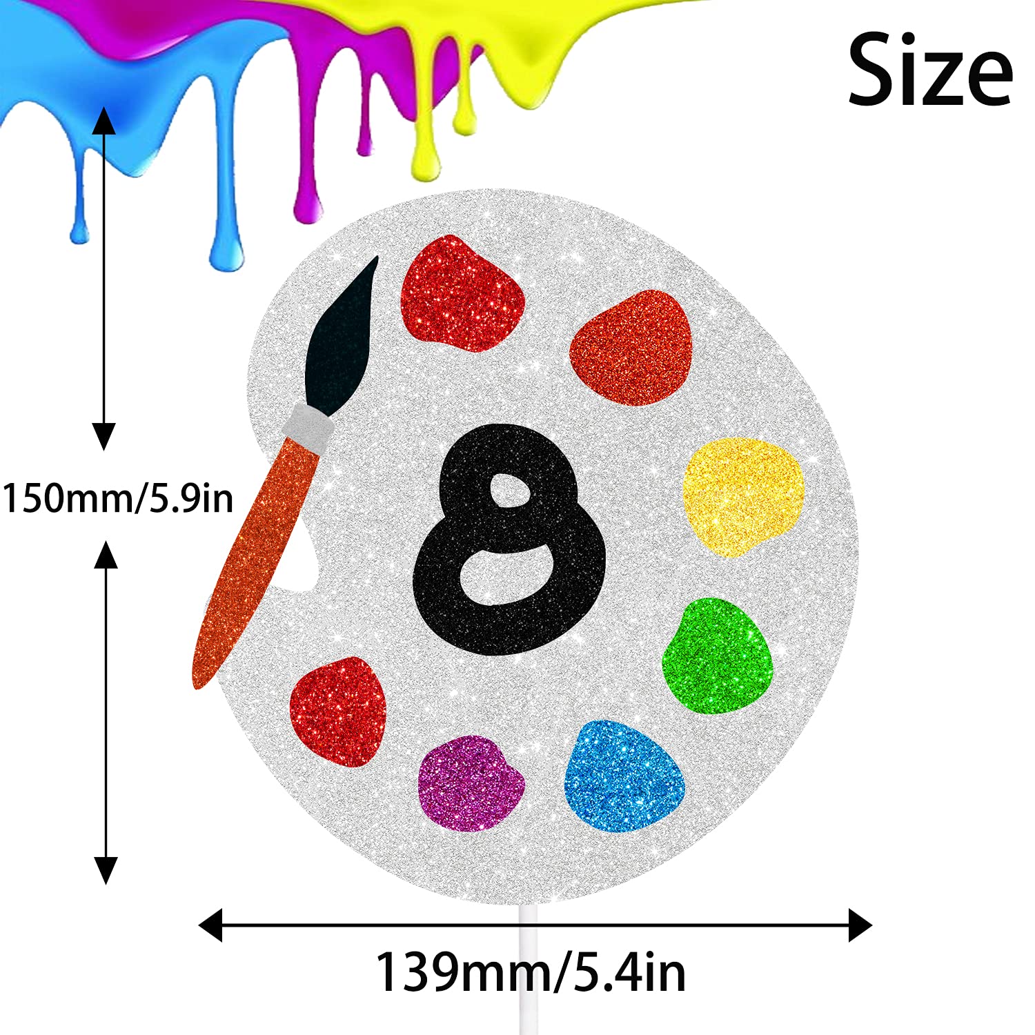 8th Birthday Art Party Cake Topper - Eight Year Old Gooey Paint Themed Cake Decoration for Boys & Girls | Artist Painter Brush Palette Design | Perfect for Birthday Parties, Baby Showers & Creative Celebrations