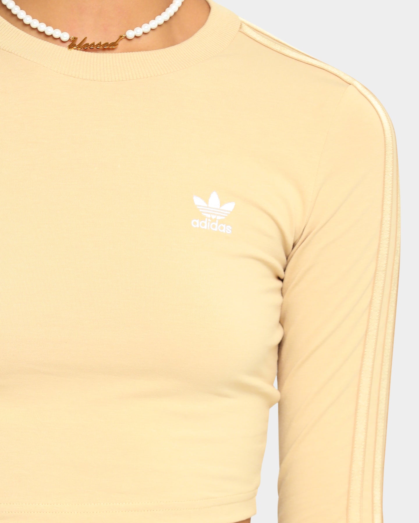 Adidas Women's Cropped Long Sleeve T-Shirt in Hazy Beige - Athletic Casual Top for Workouts, Yoga & Streetwear Fashion