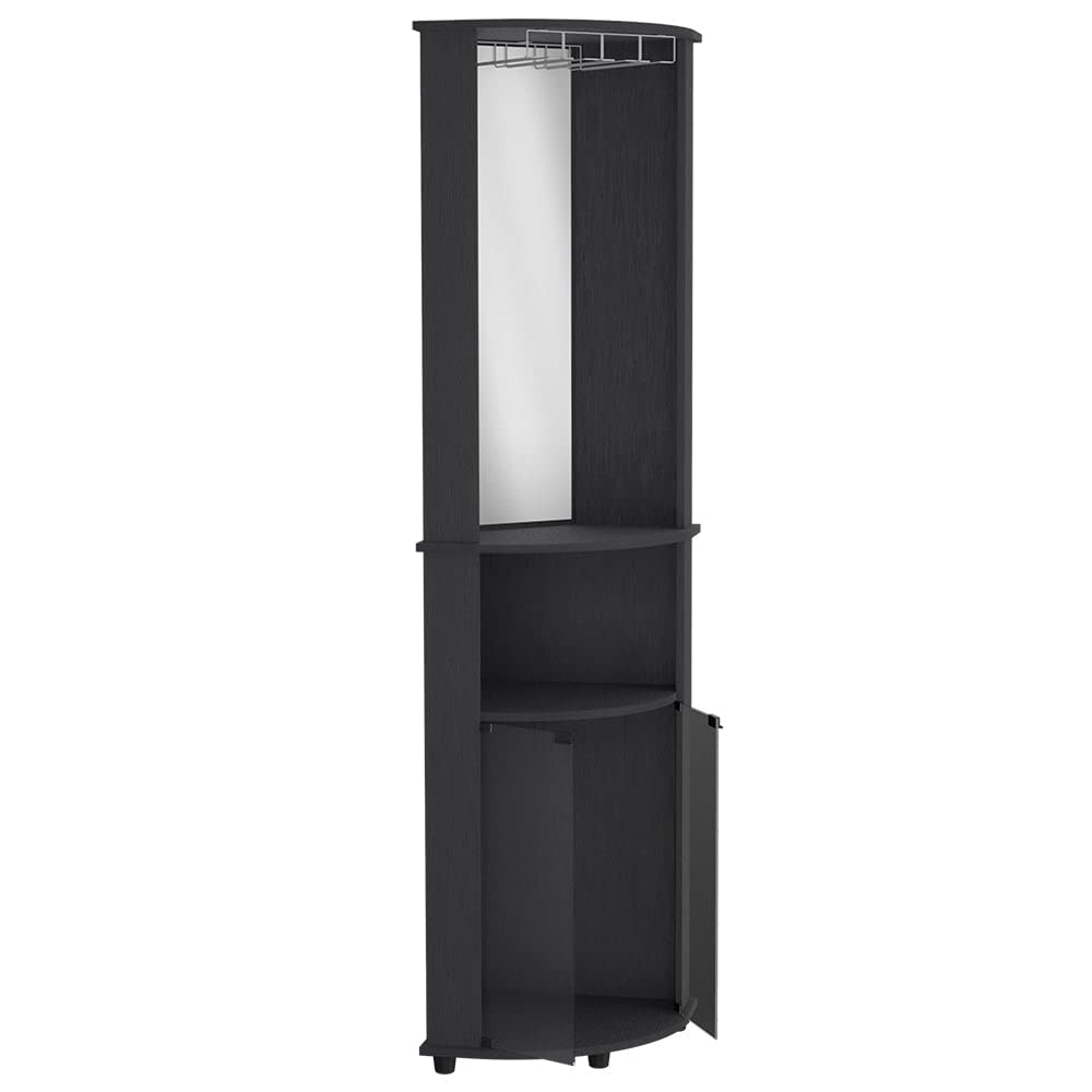 Bar Cabinet Corner Rialto - Modern Black Liquor Storage for Living Room, Dining Room & Home Bar | Space-Saving Corner Design for Wine & Glass Display