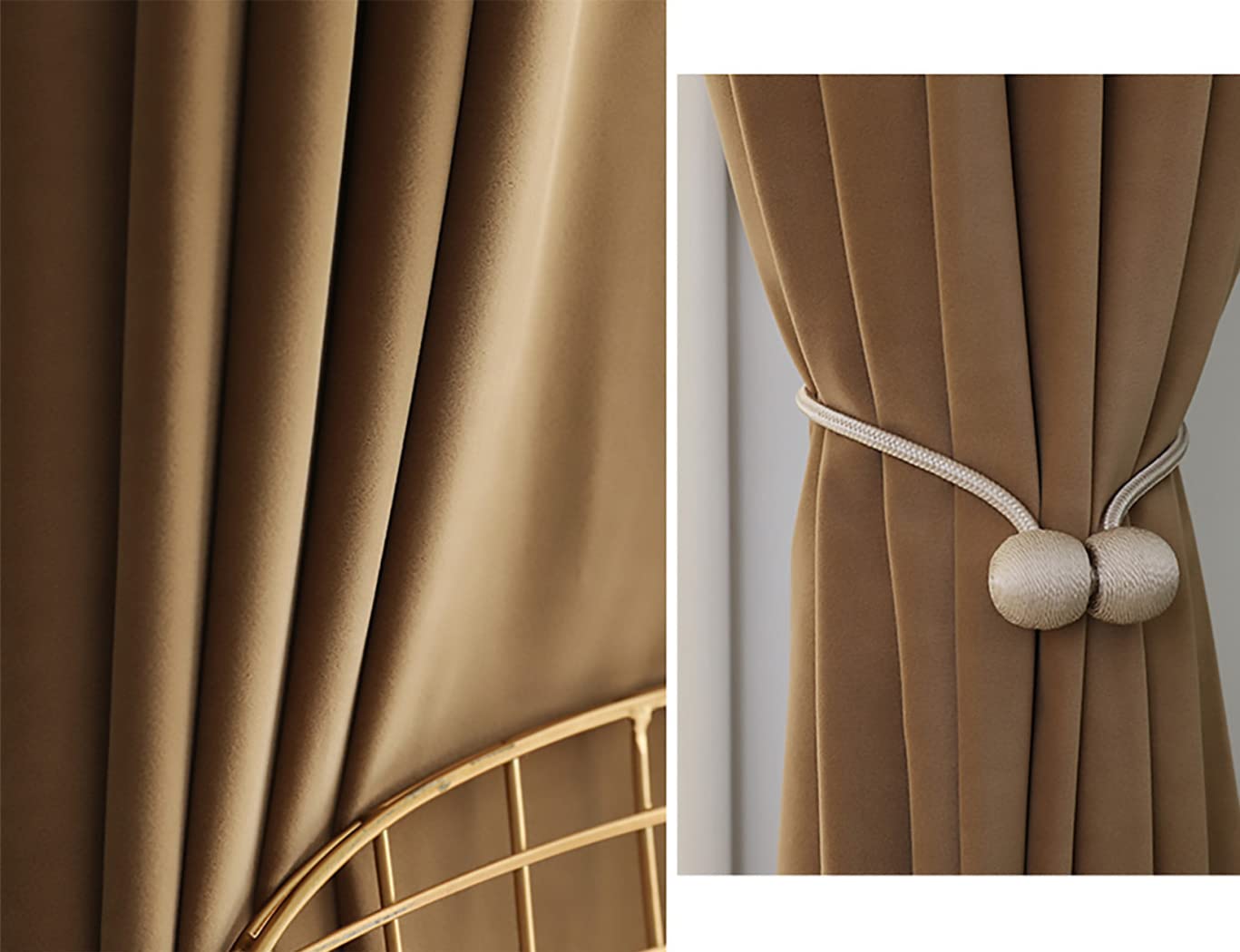 90% Blackout Velvet Curtains for Bedroom & Living Room - Thermal Insulated Energy Saving Window Drapes with Grommet Top, Set of 2 Panels (Brown, 120