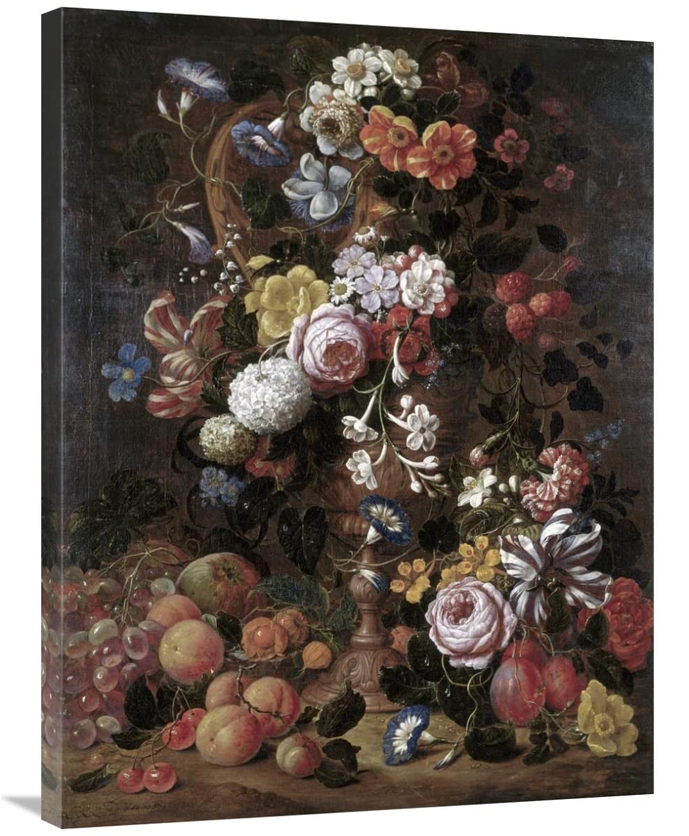 36 Inch Roses Dahlias Convolvulus & Flowers Art Print by Nicolas Van Veerendael - Vintage Floral Wall Decor for Living Room Bedroom Office