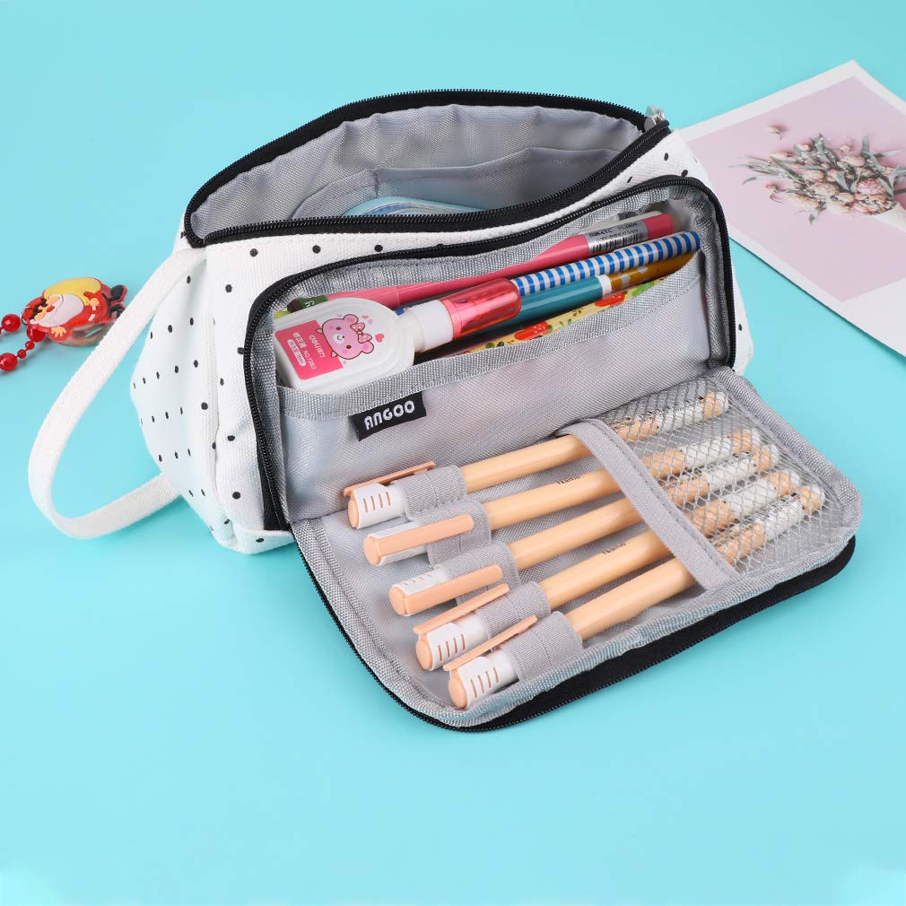 iSuperb Large Capacity Canvas Pencil Case with Zipper - Multi Compartment Pen Organizer & Cosmetic Pouch for Women, Perfect for School, Office, Travel and Makeup Storage