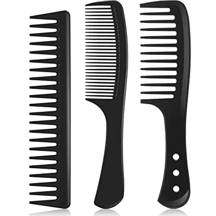 Professional Wide Tooth Detangling Comb Set for Hair Stylists - Unisex Black Styling Comb (3-Pack) - Perfect for Salons, Home Use & Travel Hair Care