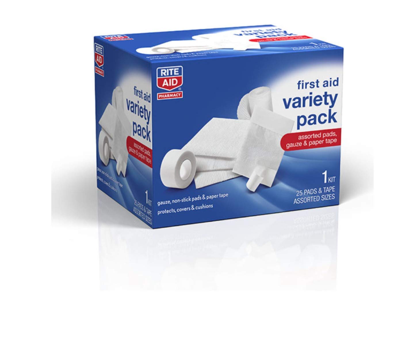 Rite Aid Sterile First Aid Gauze Pads Variety Pack - 25 Assorted Gauze Pads with Adhesive Tape | Wound Care Supplies for First Aid Kits | Ideal for Cuts, Scrapes, Burns & Minor Injuries