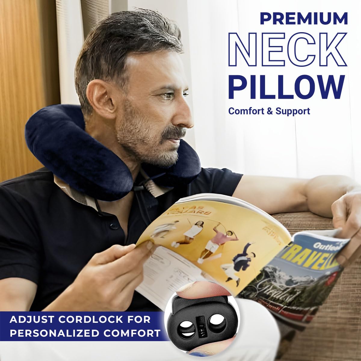 Ergonomic Memory Foam Travel Neck Pillow for Airplane, Car & Train - Orthopedic Support for Cervical Pain Relief - Soft Blue Cushion for Sleeping & Long Flights | Perfect for Business Travel & Commuting