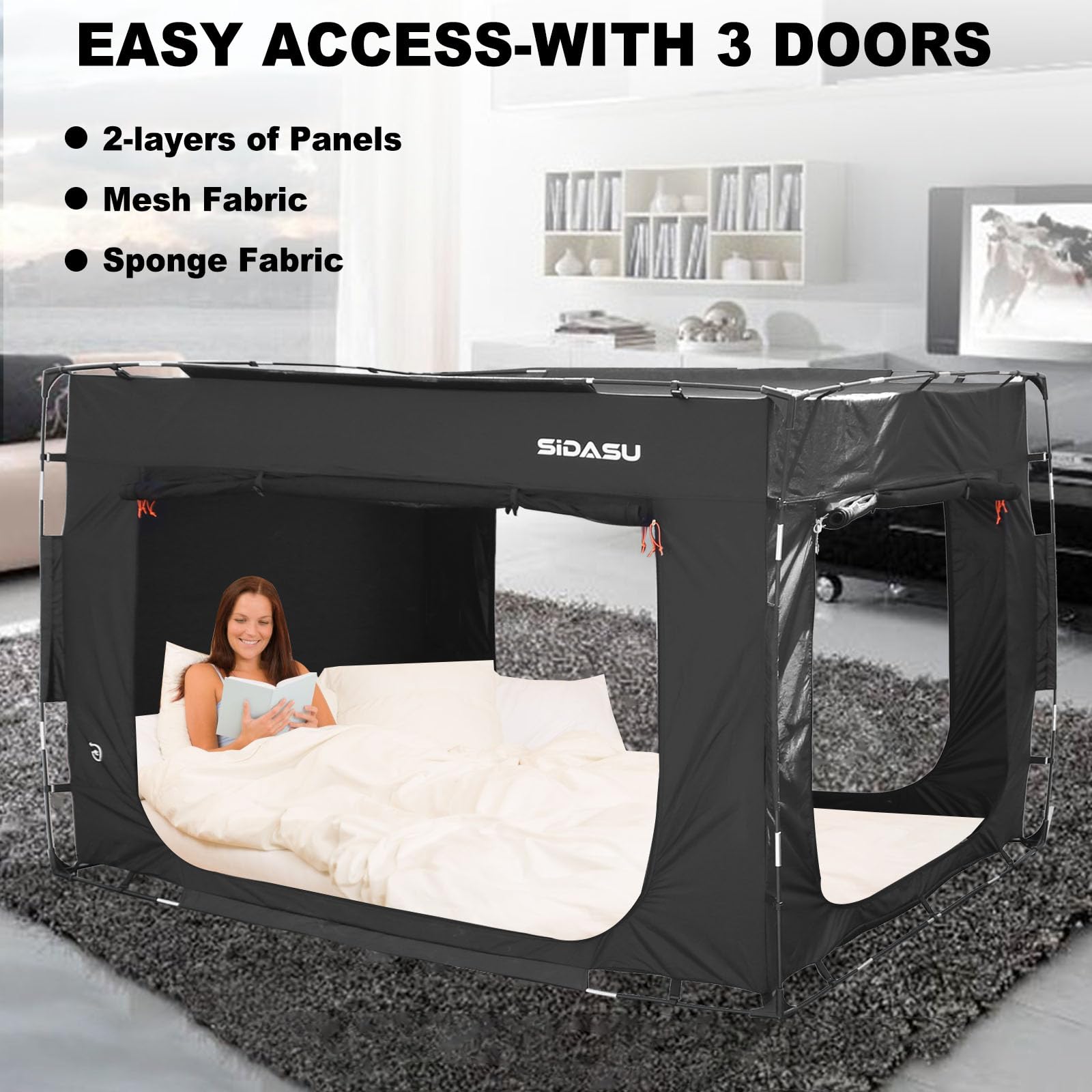 Portable Bed Tent for Kids & Adults - Full Size Sleeping Canopy with 3 Doors - Indoor Privacy Space for Autism & Camping
