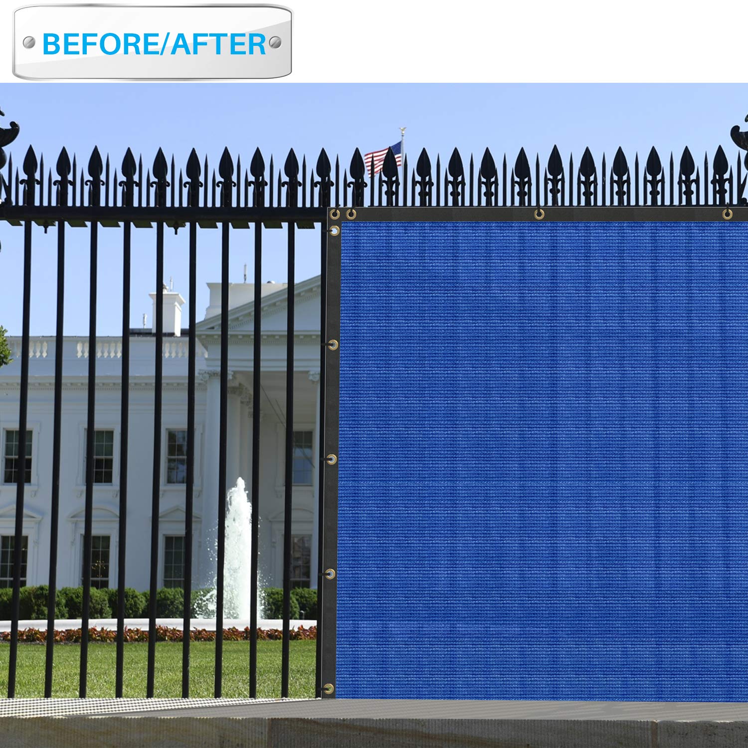 1'x101' Blue Privacy Screen Fence - UV Block Mesh Shade Net with Brass Grommets for Garden & Backyard