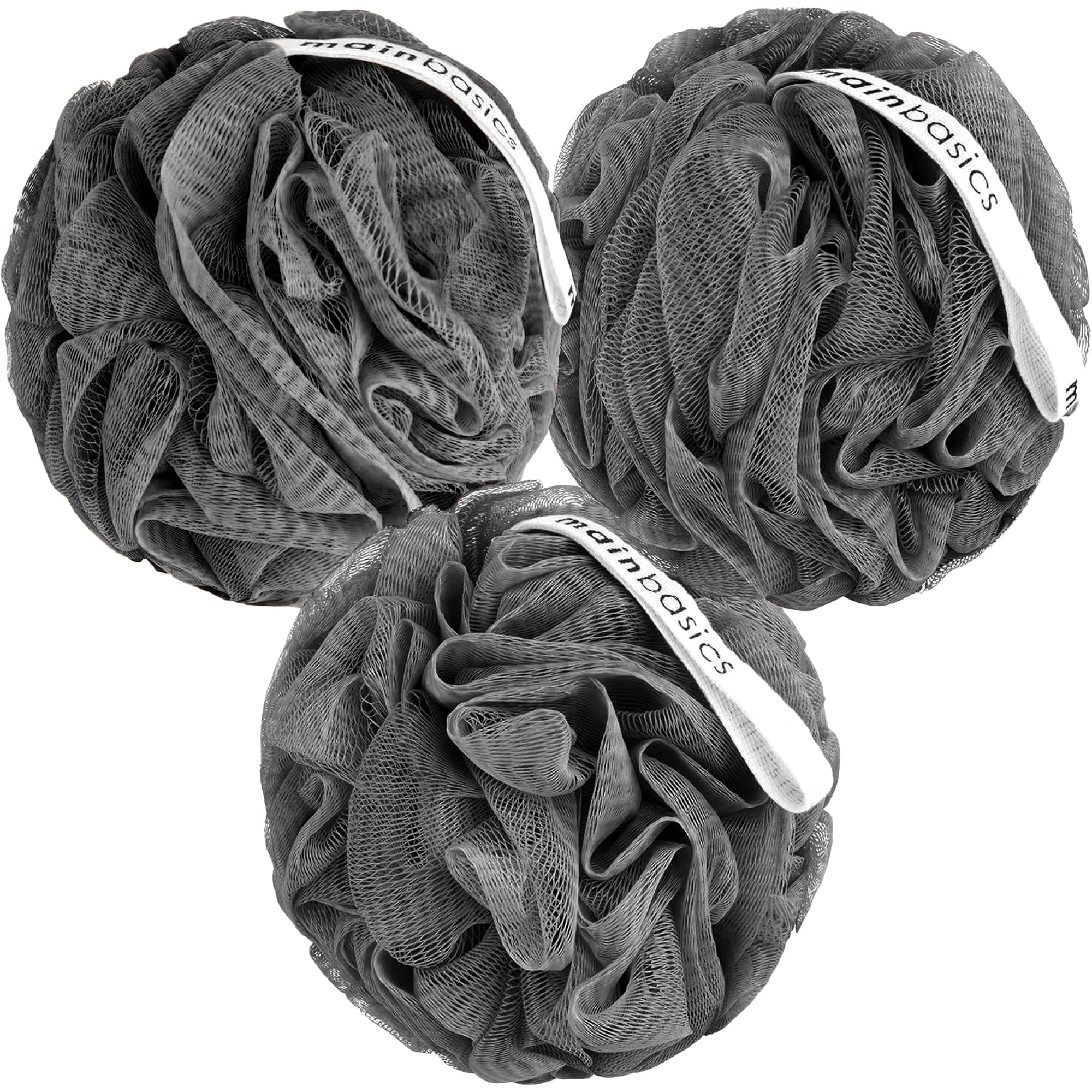 Premium Charcoal Infused Bath & Shower Loofah Sponge Pouf - Exfoliating Body Scrubber for Deep Cleansing (Set of 3) | Gentle Skin Exfoliation & Detox | Perfect for Daily Shower & Spa Day