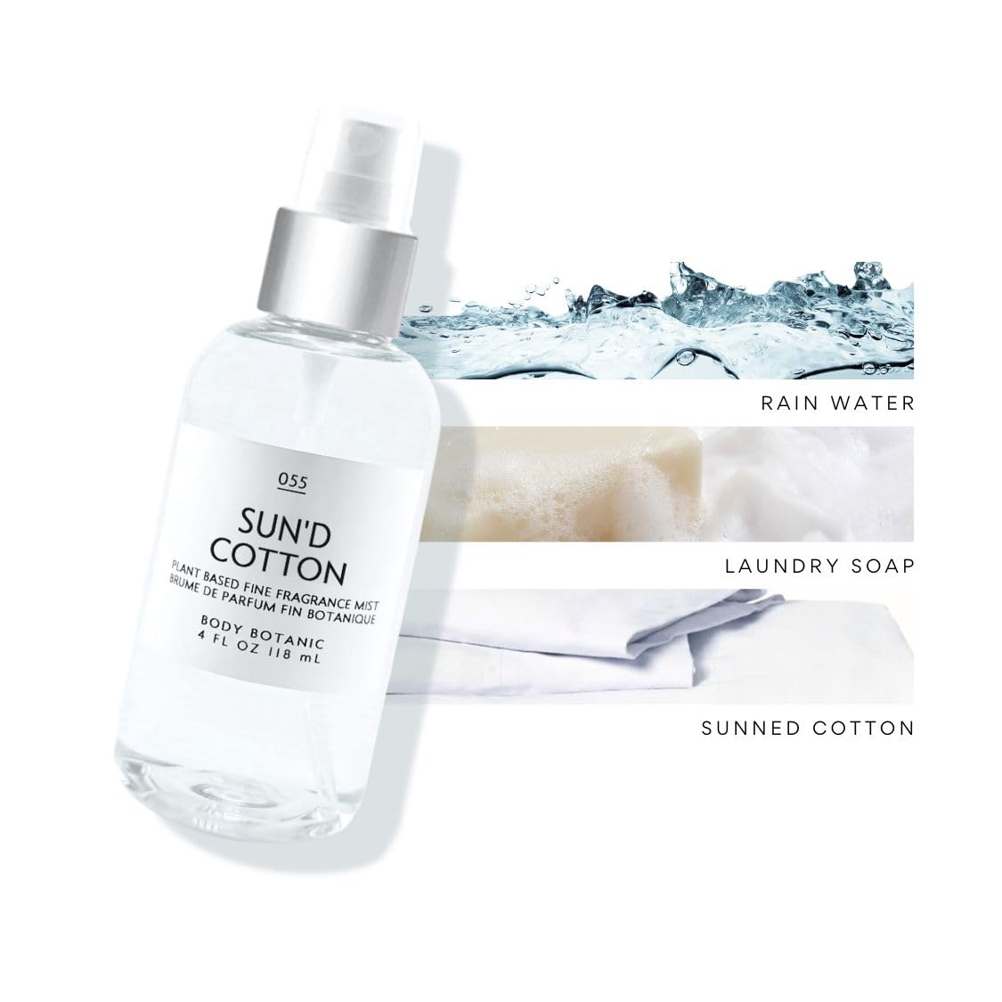 Sun'd Cotton Perfume Mist 4 Fl Oz (118ml) - Natural Plant Extract Body Spray with Warm Sun-Dried Cotton Scent | Fresh & Nostalgic Fragrance for Women, Daily Wear & Special Occasions