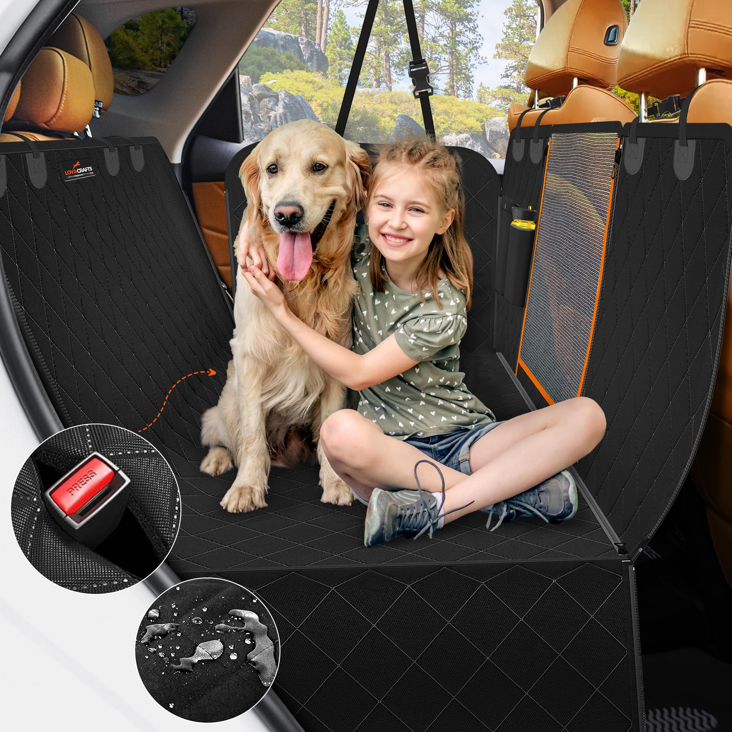 600D Heavy Duty Waterproof Dog Car Seat Cover - Nonslip Pet Seat Protector with Zipper Design & Mesh Window - Universal Fit for SUVs, Sedans & Trucks - Perfect for Travel, Daily Commutes & Outdoor Adventures