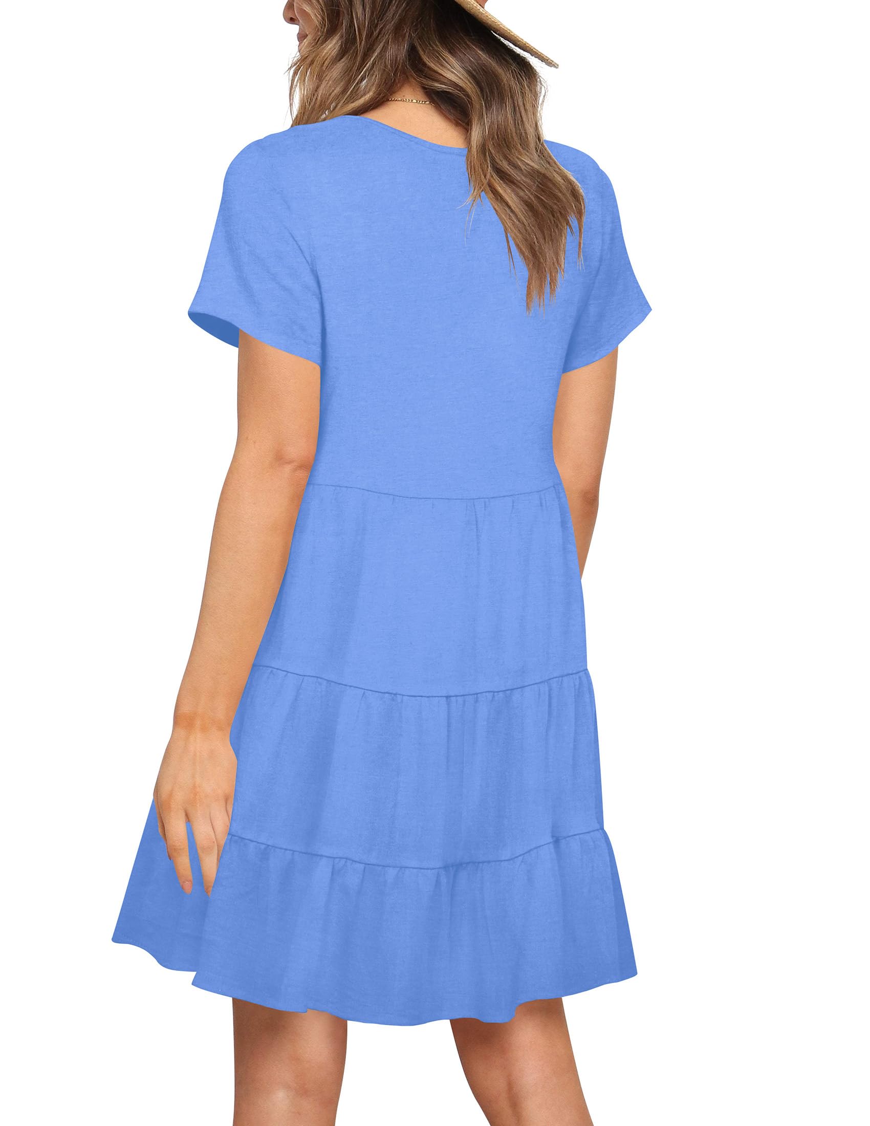 Nova In Sky Women's Summer Dresses 2025 - Short Sleeve V-Neck Casual Swing Dress with Buttons | Loose Fit T-Shirt Dress for Beach, Vacation & Everyday Wear