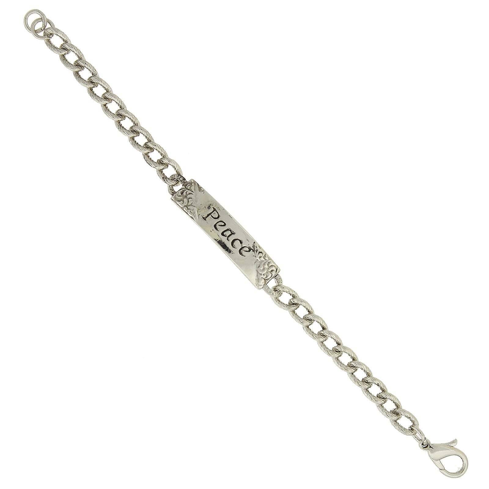 1928 Jewelry Embossed Peace Curb Link Bracelet - Vintage Inspired Adjustable Bangle for Women - Perfect for Everyday Wear, Gift Giving & Special Occasions