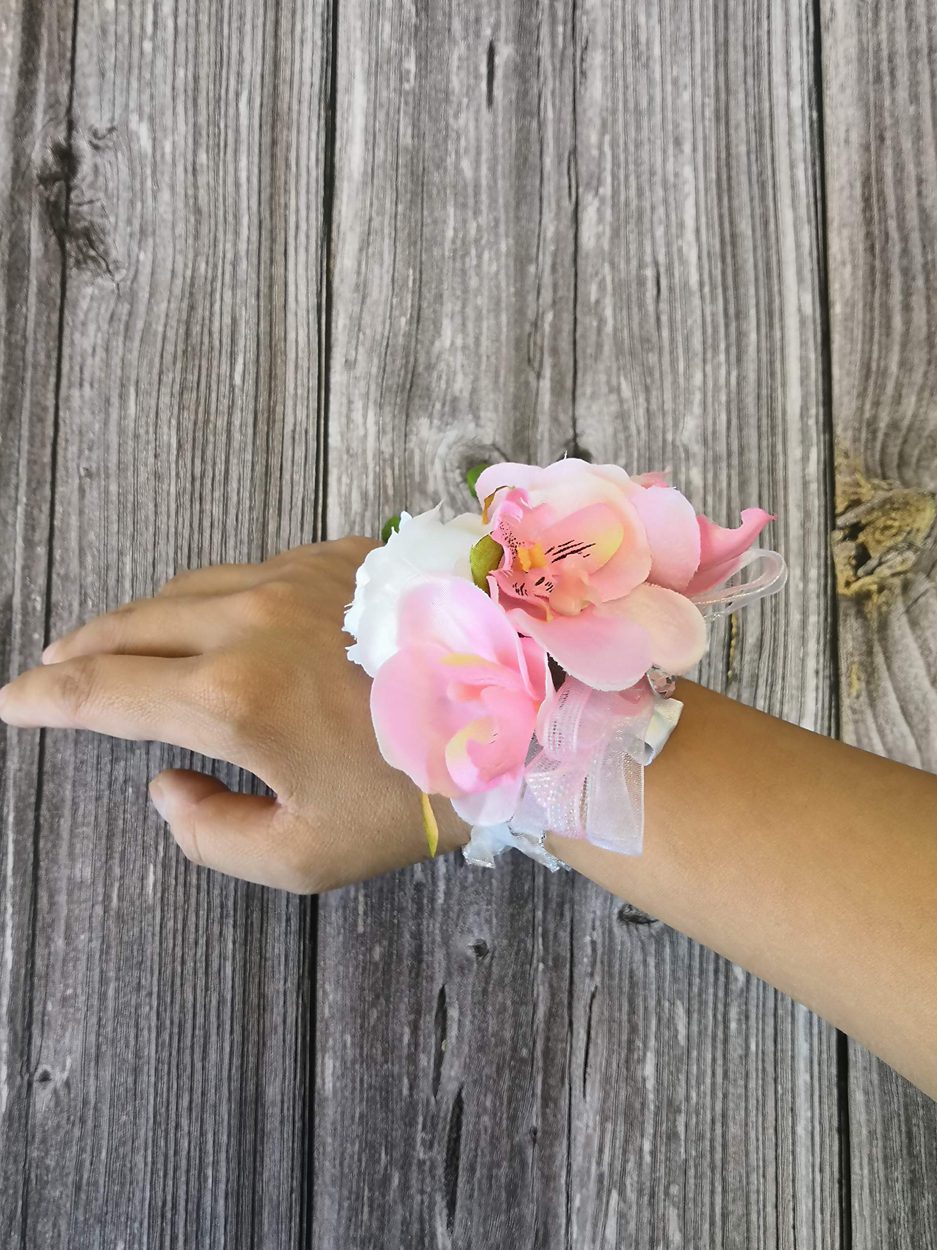 Elegant Pink Rose & Lily Prom Corsage Boutonniere Set - Wedding Party Flower Pin for Wrist, Hand, Dress & Suit - Perfect for Prom, Homecoming, Bridal Showers & Formal Events