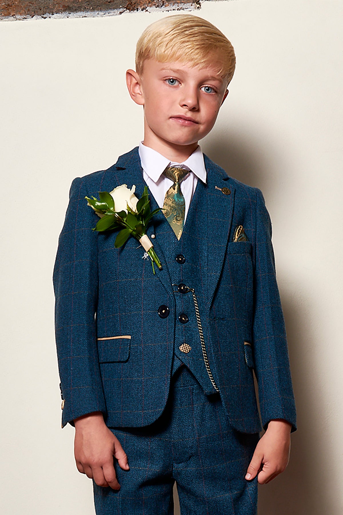 DION Blue Tweed Check Suit Set for Father and Son - Perfect for Weddings, Family Photos & Special Occasions