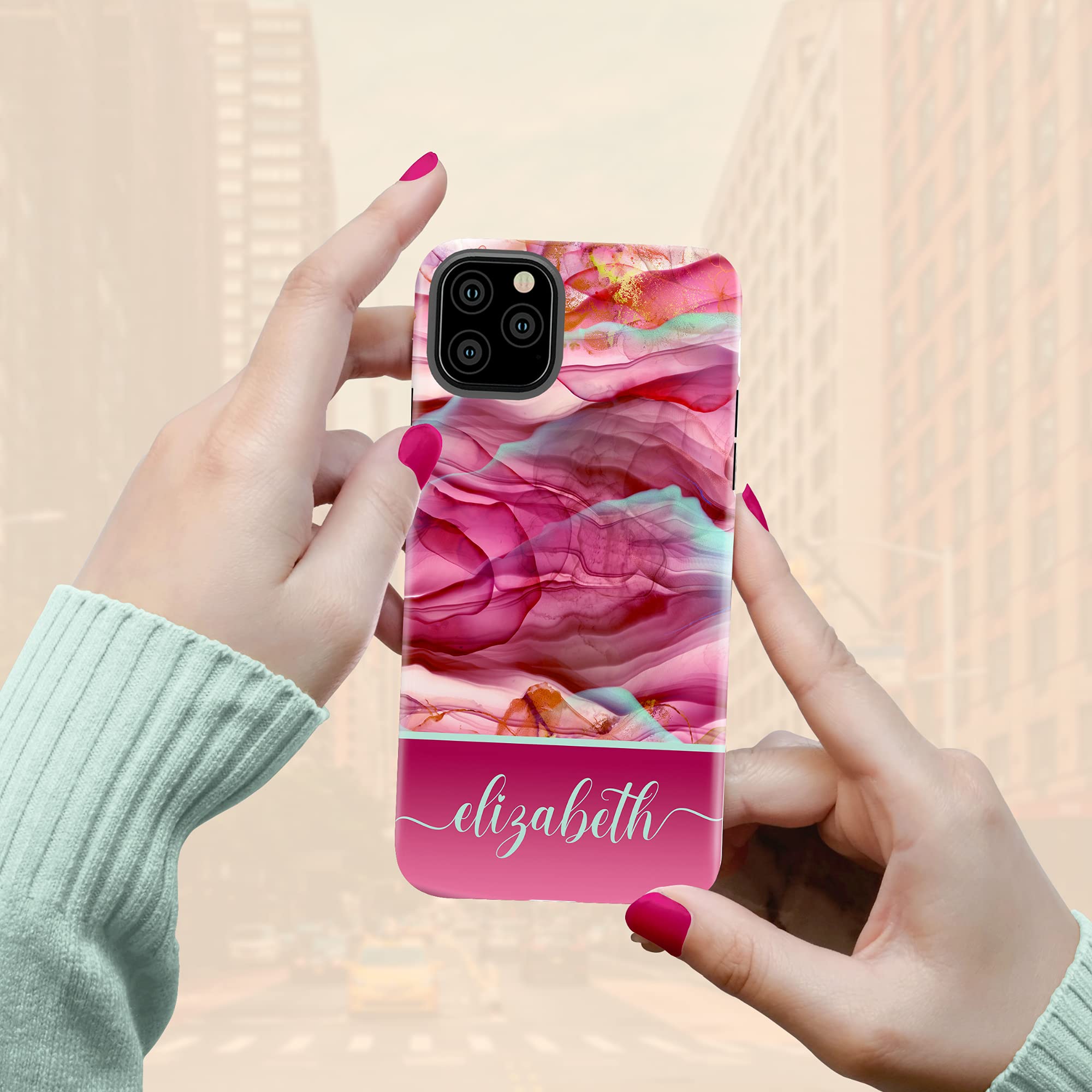Custom Name Abstract Marble Phone Case - Personalized iPhone 16 Plus/15 Pro Max/14/13 Mini/12/11/X/XS Max/XR/7/8 Case - Durable Protective Cover for Work, Travel & Daily Use