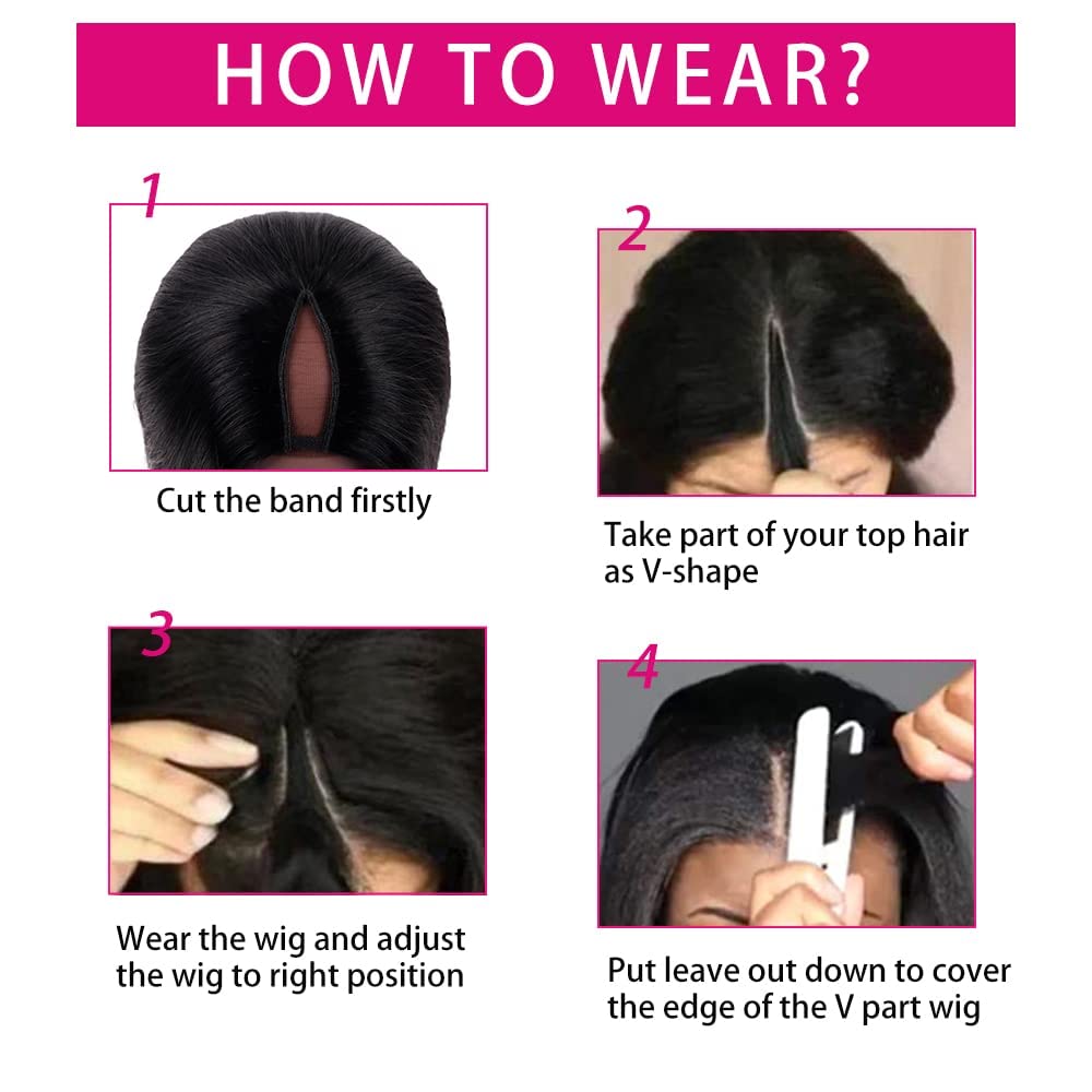 Glueless V Part Wig - 180% Density 30 Inch Brazilian Virgin Human Hair - Straight Clip In Half Wig for Black Women - No Leave Out Full Head U Part Wig - Perfect for Daily Wear, Special Occasions & Protective Styling