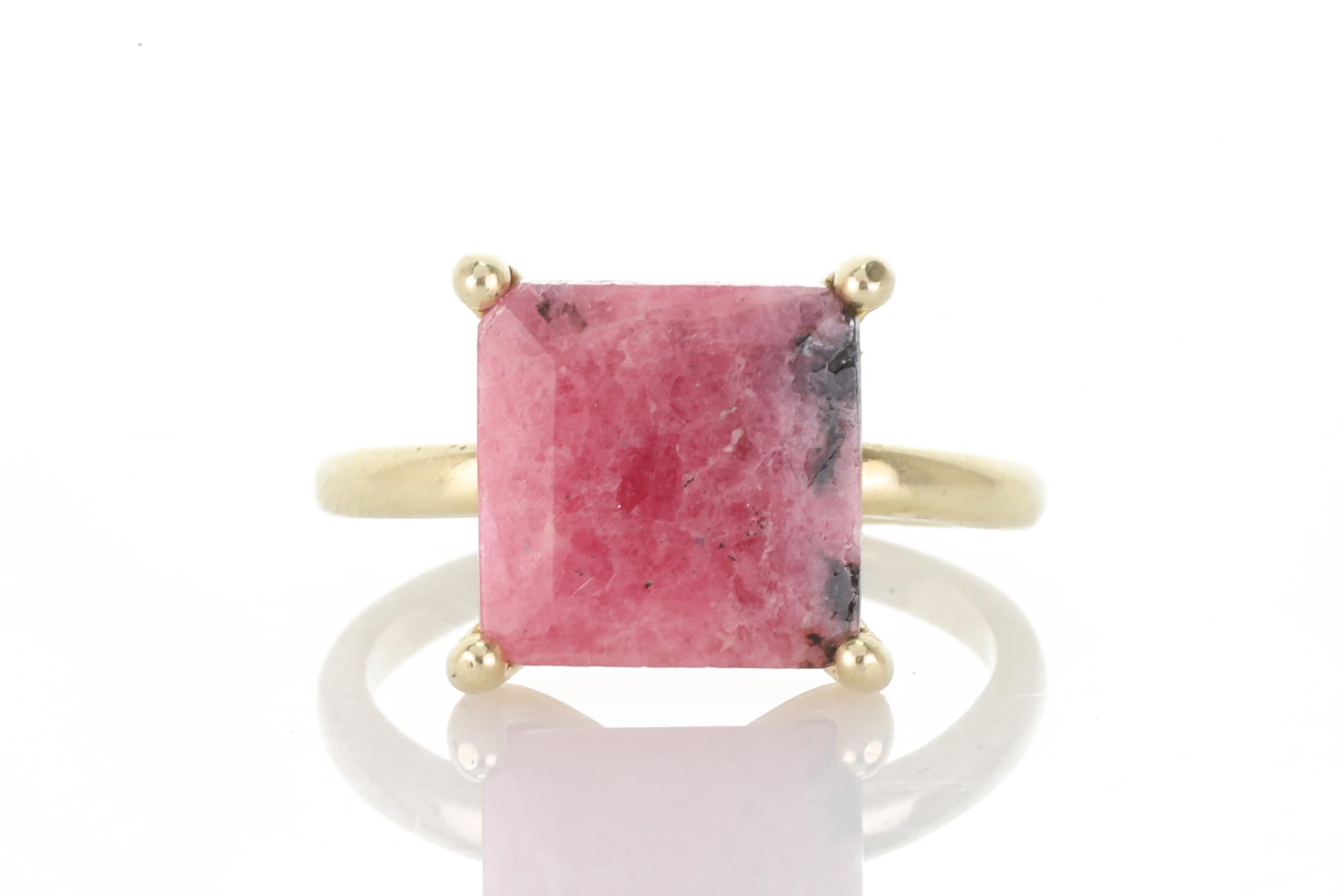 Handmade Rhodonite Pink Gemstone Square Ring - Customizable Bridal Jewelry, Wedding Band, Fashion Statement - Size 4-12 with Free Jewelry Box - Perfect for Engagement, Anniversary & Everyday Wear