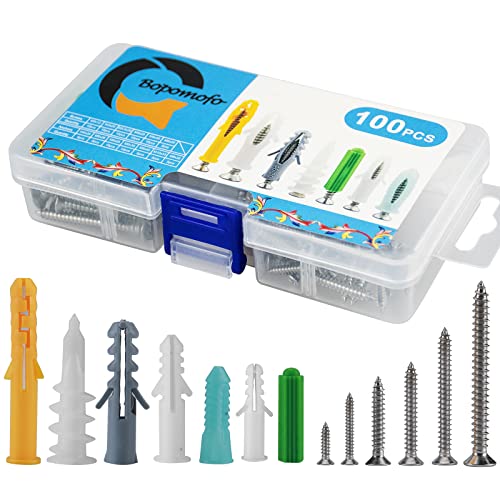 100PCS Drywall Anchors and Screws Kit - Heavy Duty Ribbed Wall Anchors Set with Expansion Pipe for Secure Mounting | Perfect for Hanging Pictures, Shelves, Mirrors and Home Decor Installation